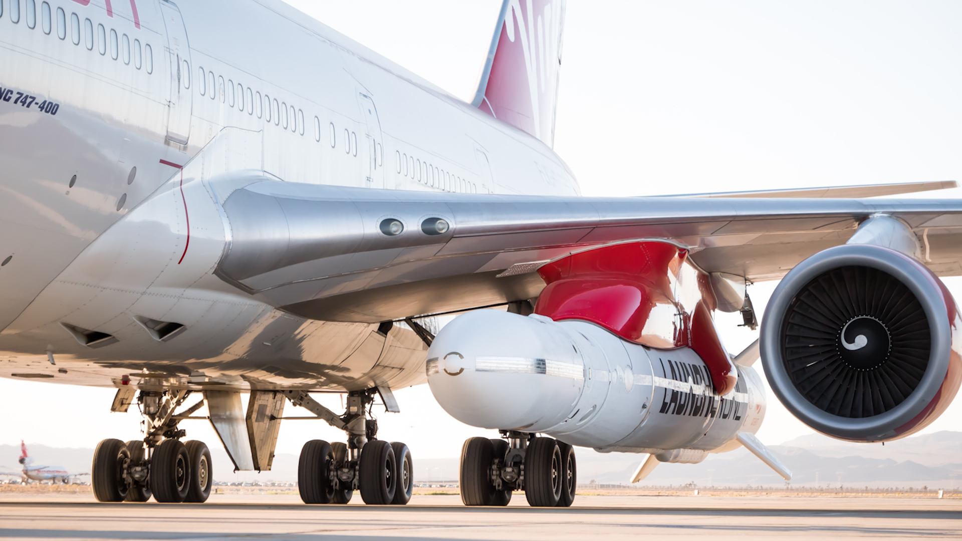 'Cosmic Girl' Boeing 747-400 modified for 'Launcher One'.