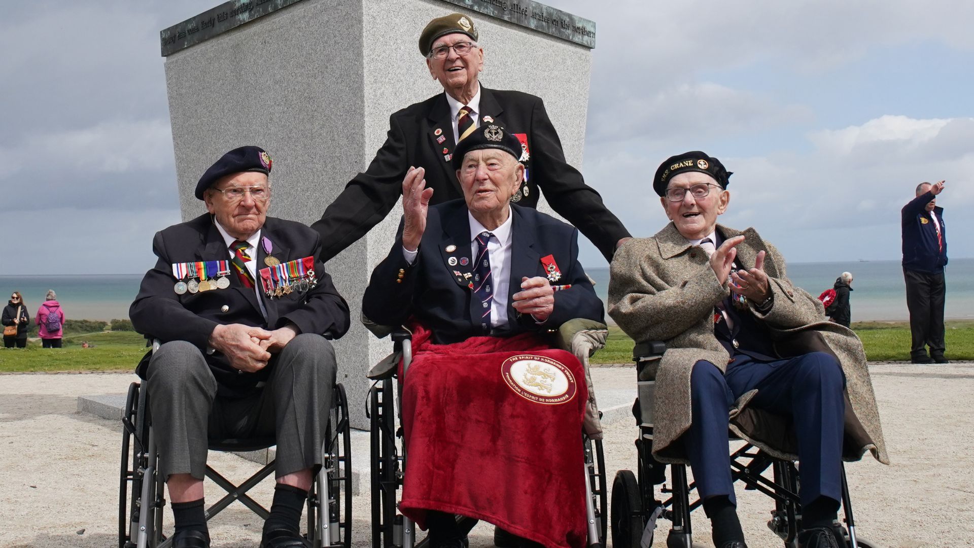 D-day veterans Richard Brock with (front row left to right) Ken Hay, Henry Rice, and Ken Benbow pictured after the ceremony (Picture: PA)