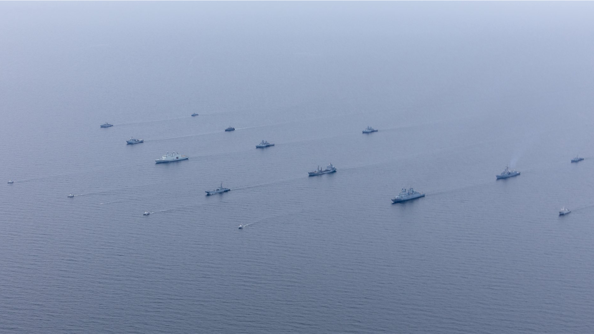 ORP Lublin leads a formation of NATO warships in the Baltic Sea on Ex Baltops