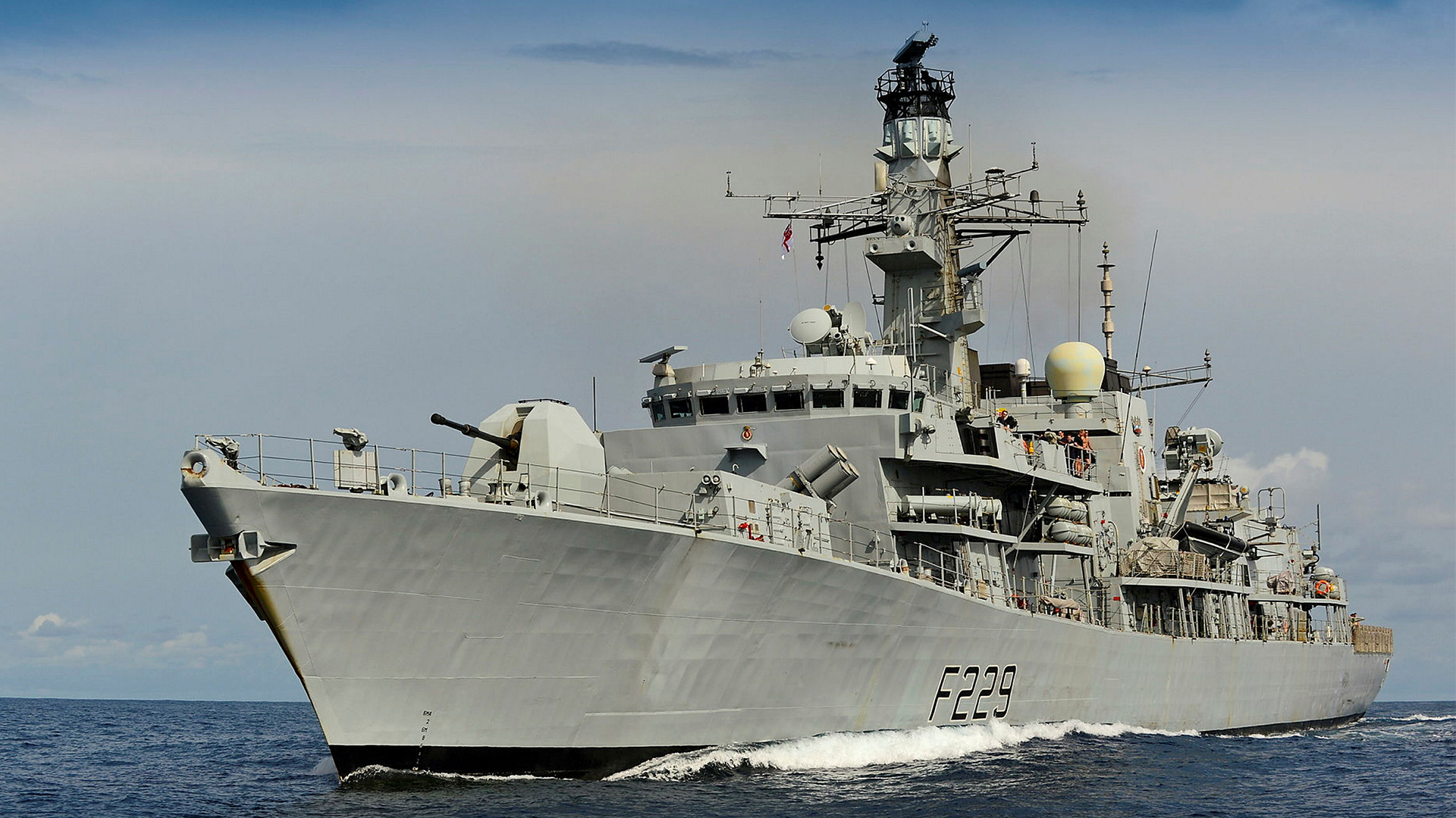 The Royal Navy frigate HMS Lancaster at sea