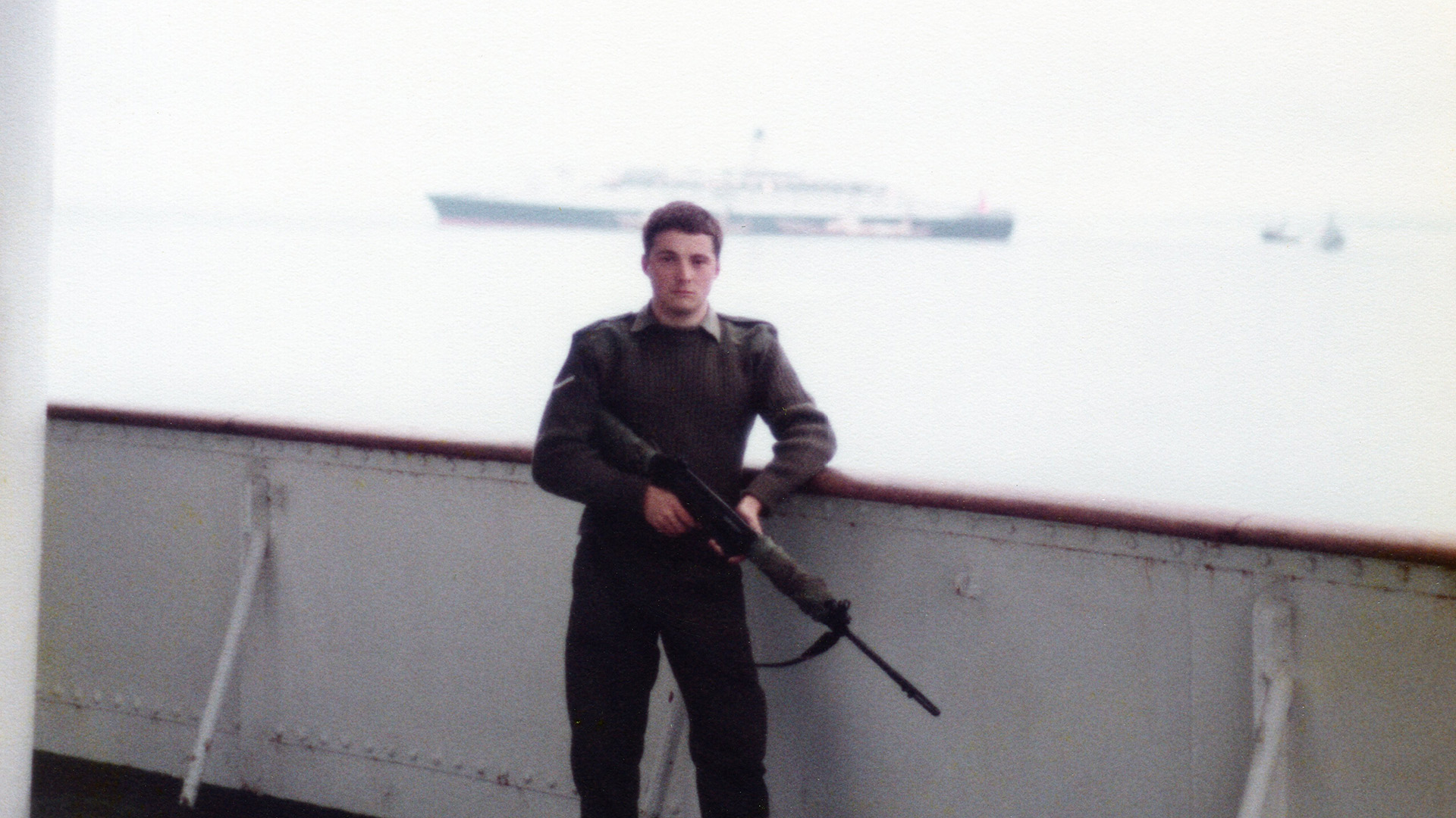 Lieutenant Colonel (Ret'd) Brian Sherrington just cross decked from QE2 to RMS Canberra in 1982 (Picture: Brian Sherrington)