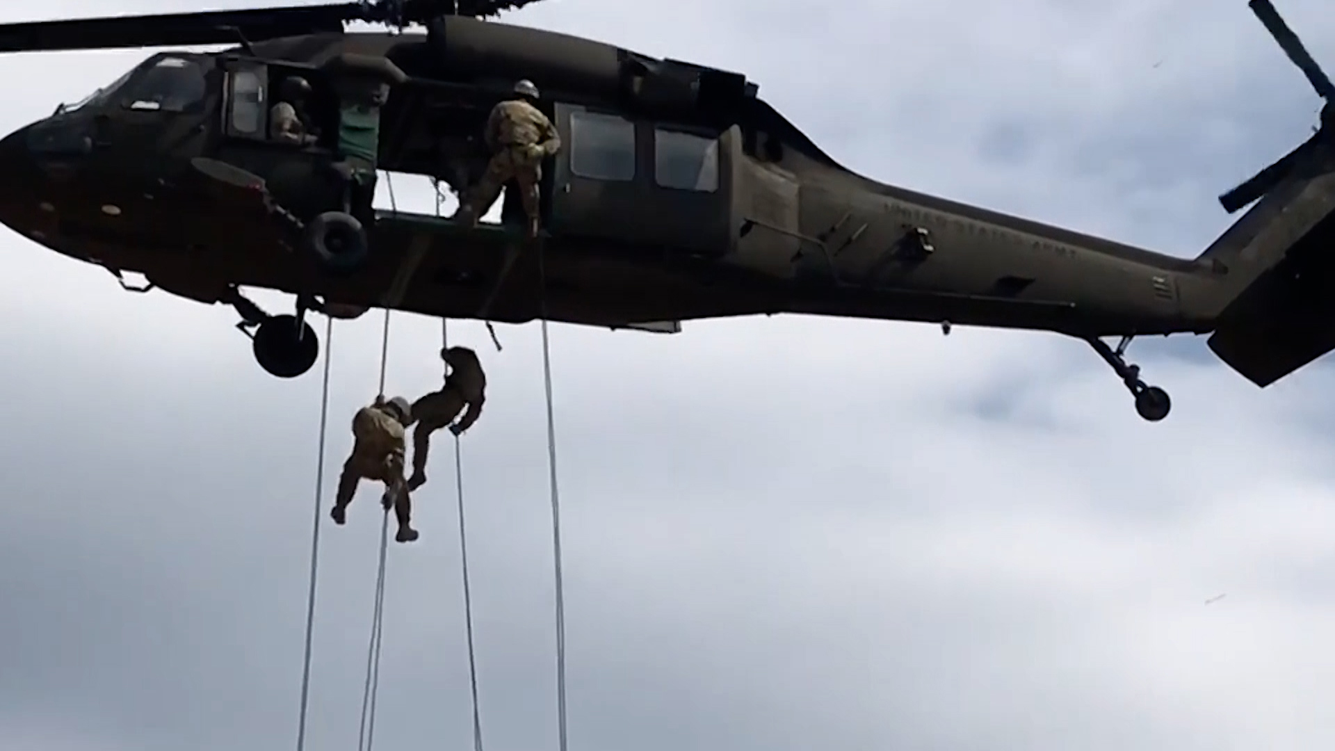 US soldiers fast-rope from a Black Hawk helicopter - this method is certainly speedy