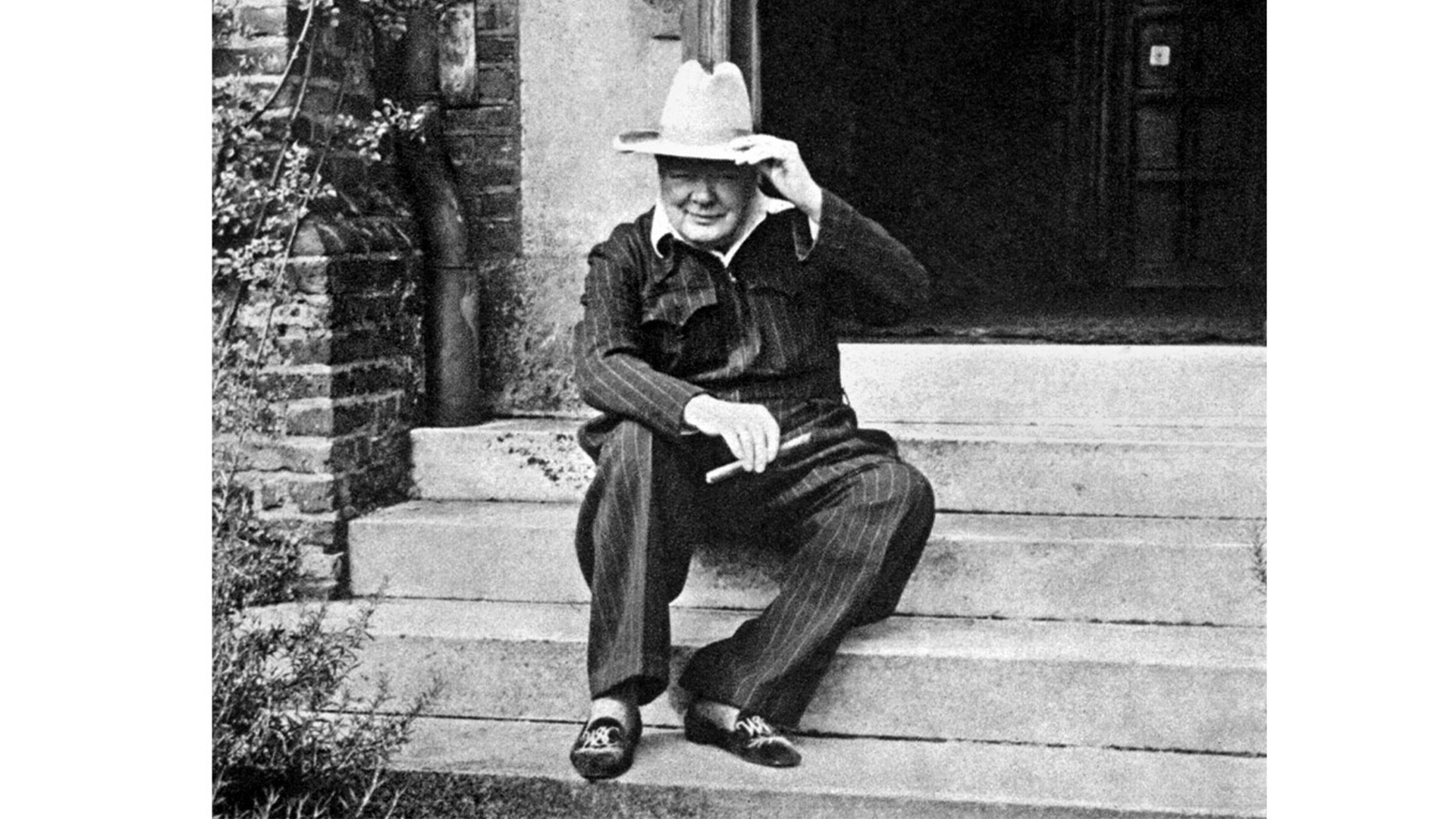 Sir Winston Churchill relaxing at Chequers in 1953