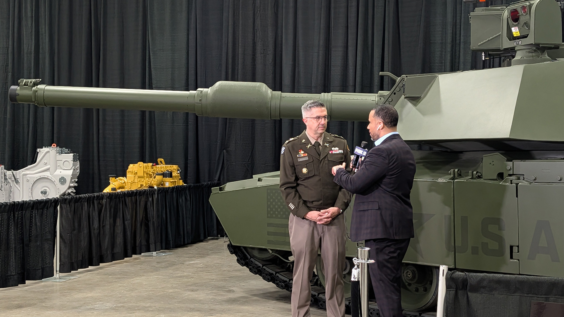 Colonel Ryan Howell discusses the attributes of the M1E3 Abrams at the show