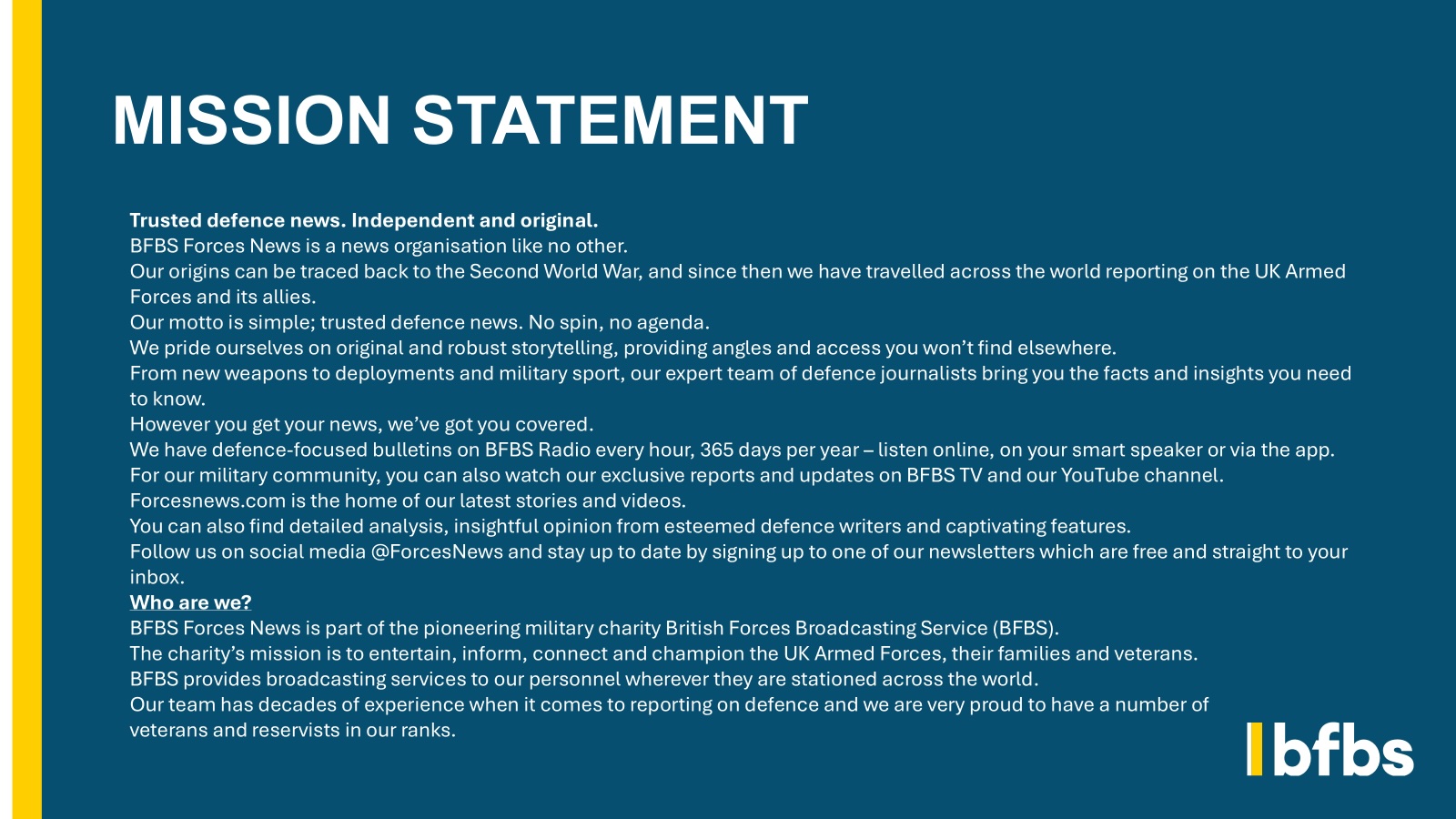 BFBS Mission statement