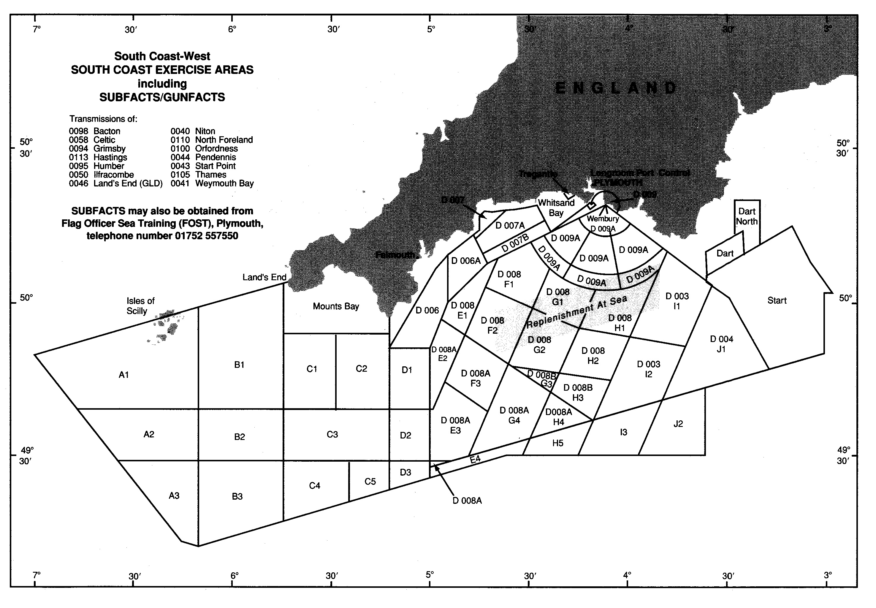 A map of the South Coast Exercise Areas