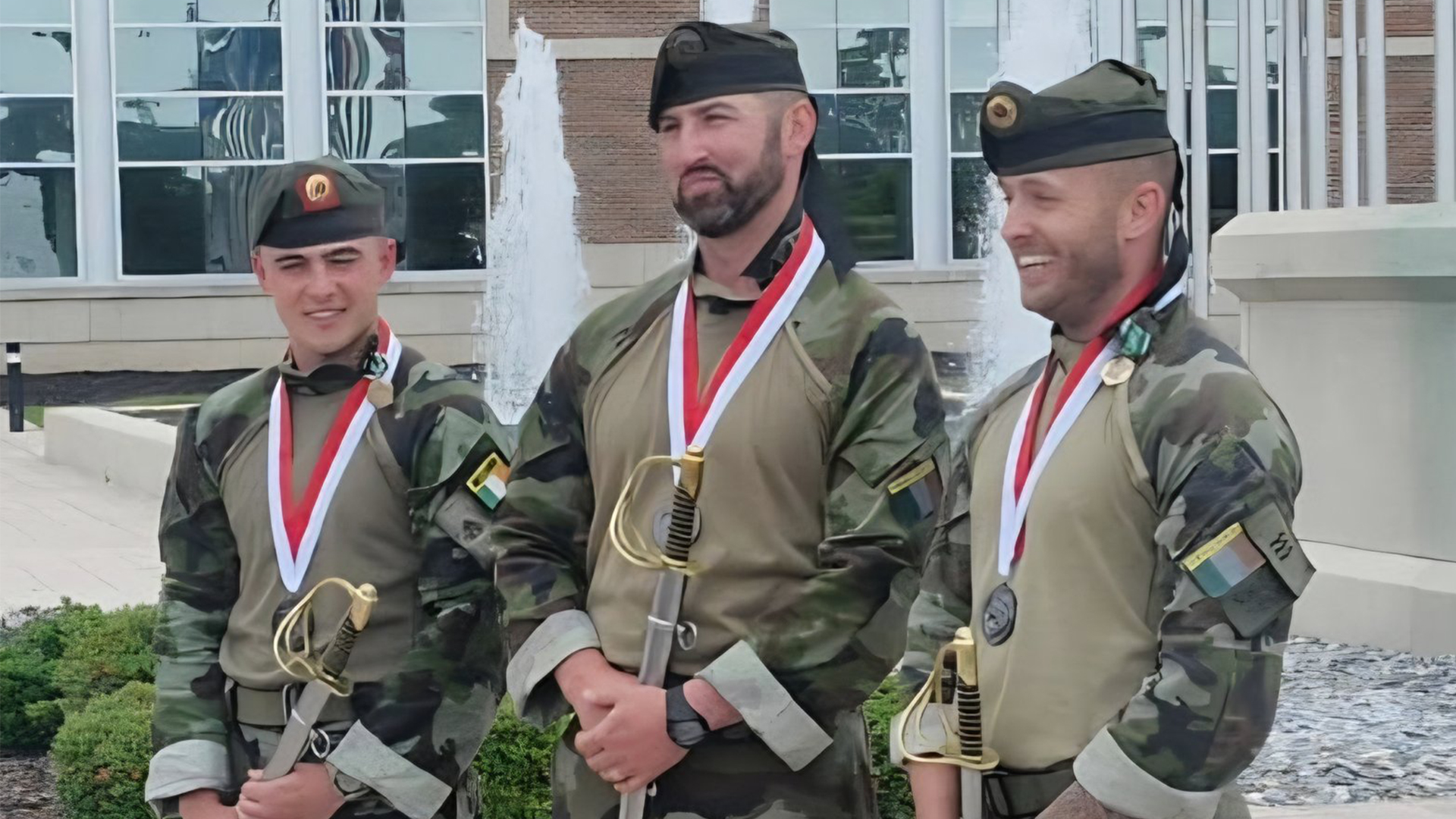 The Shamrock 1 soldiers celebrate their victory, posing with cavalry sabres in recognition of their role (Picture: Irish army)