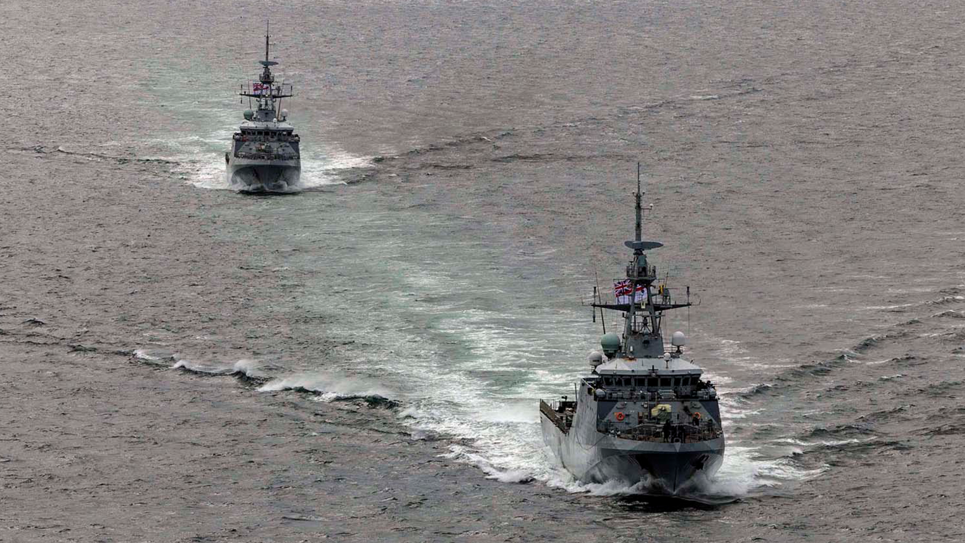 HMS Forth (front) leads HMS Medway into East Cove