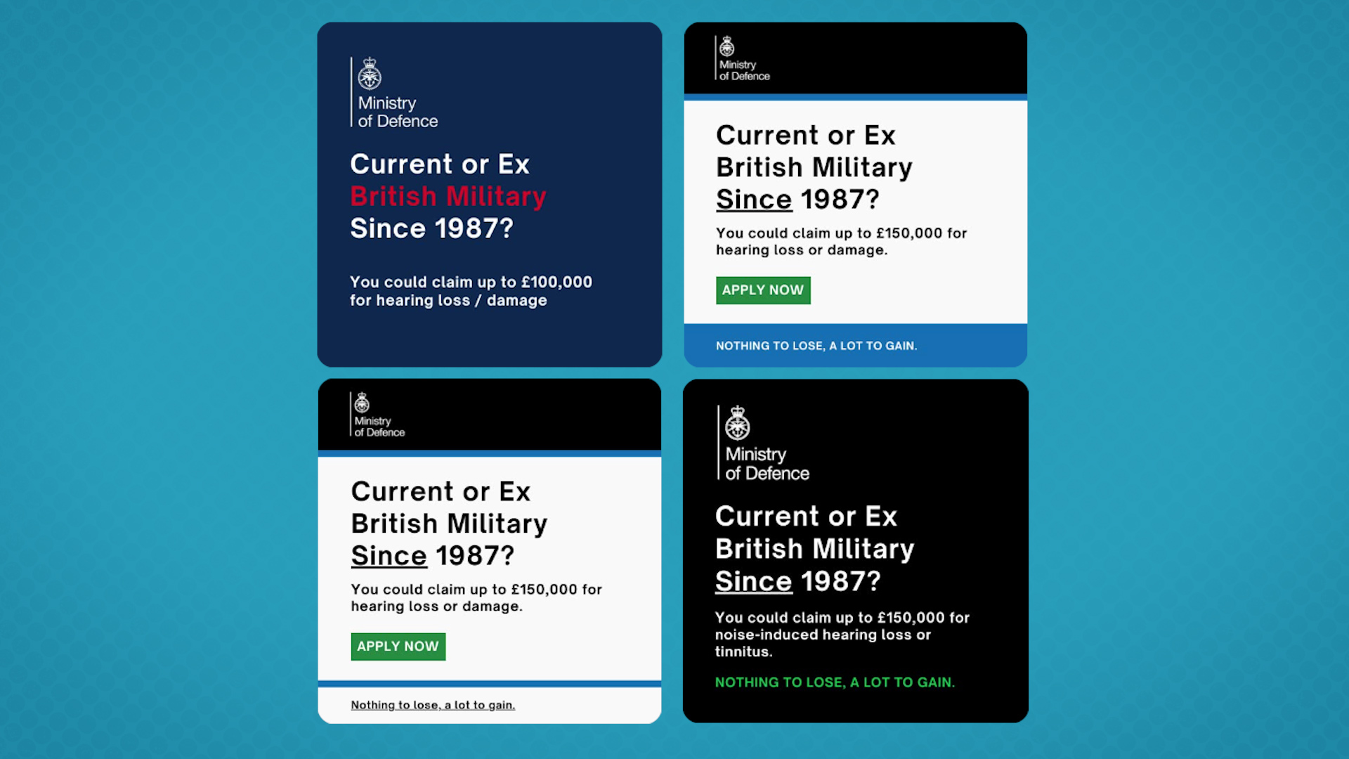 One page, Armed Forces Hearing Help, has launched multiple campaigns which all illegitimately use the MOD logo