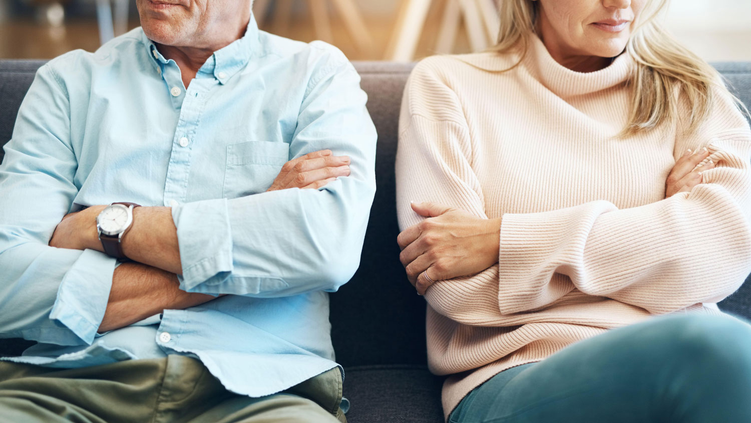 A stock image of a couple not getting along