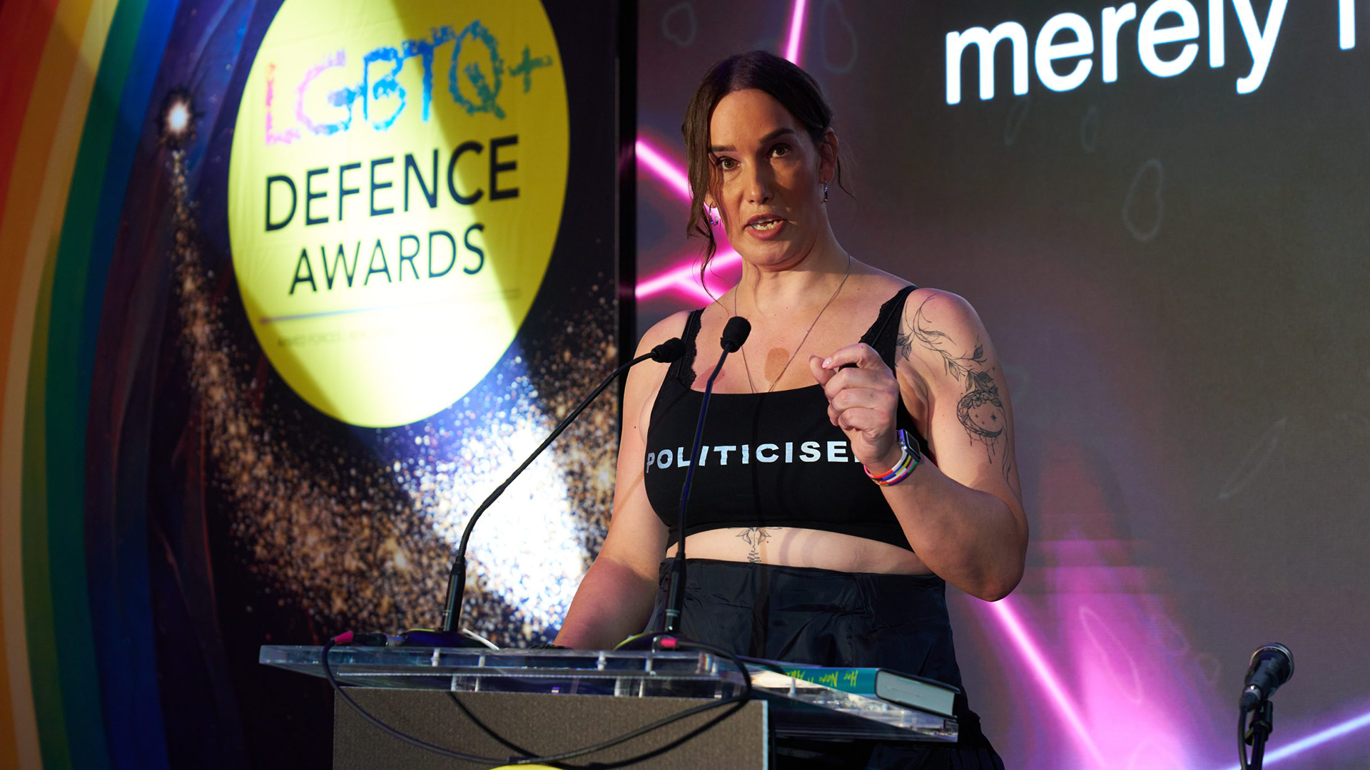 Colonel Grace Sangster-Wall removed the top half of her mess dress to make clear her opinions were hers, not the MOD's (Picture: Defence LGBTQ+ Awards)