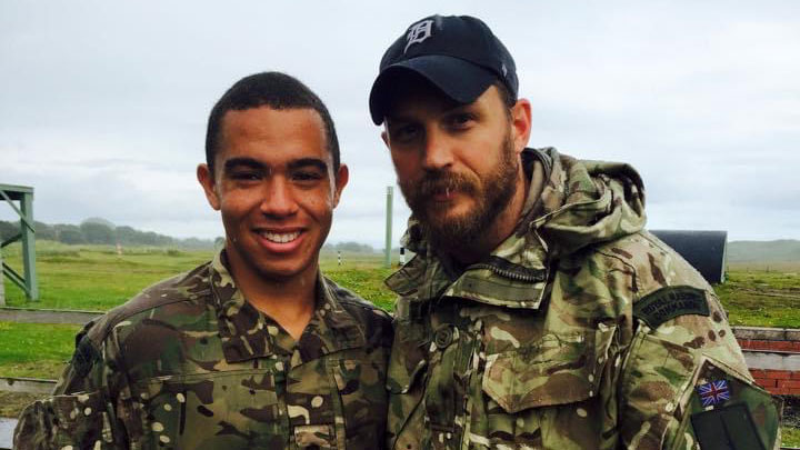 Kelvin Davies gets snapped alongside actor Tom Hardy at the Barry Buddon Training Area