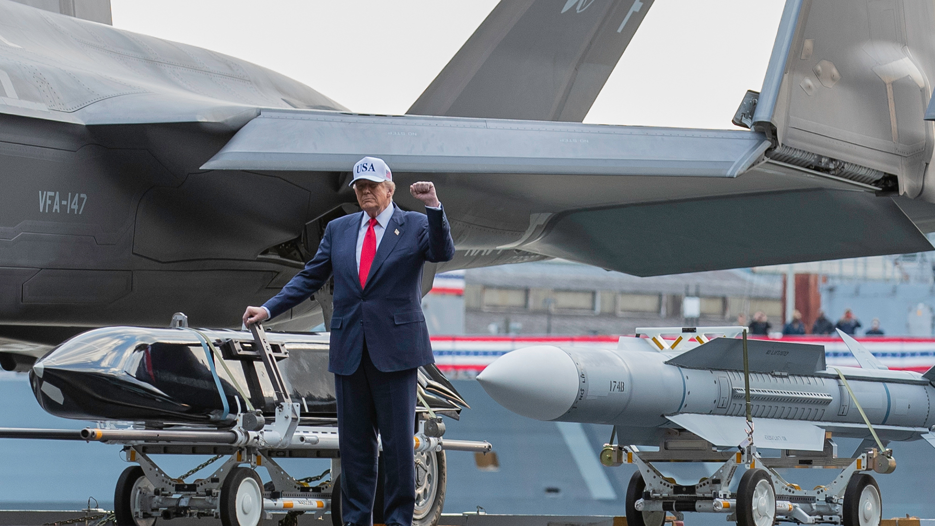 President Trump addresses the crew of the USS George Washington
