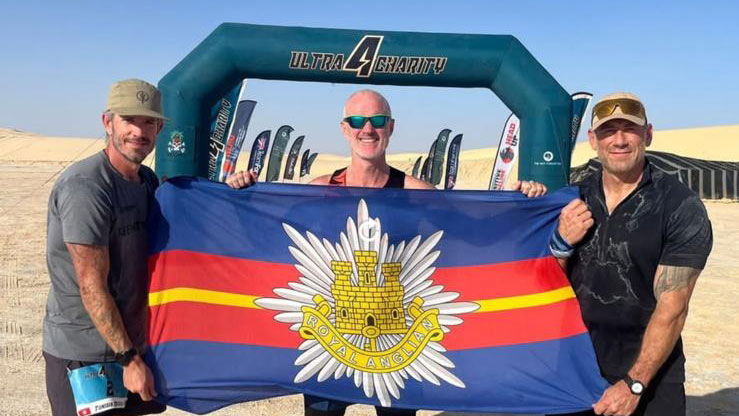 311025 Cpl Simon Richardson after winning the Ultra 4 Charity Sahara Desert race October 2025 with Jason Foxy Fox and Brian Wood CREDIT Cpl Simon Richardson