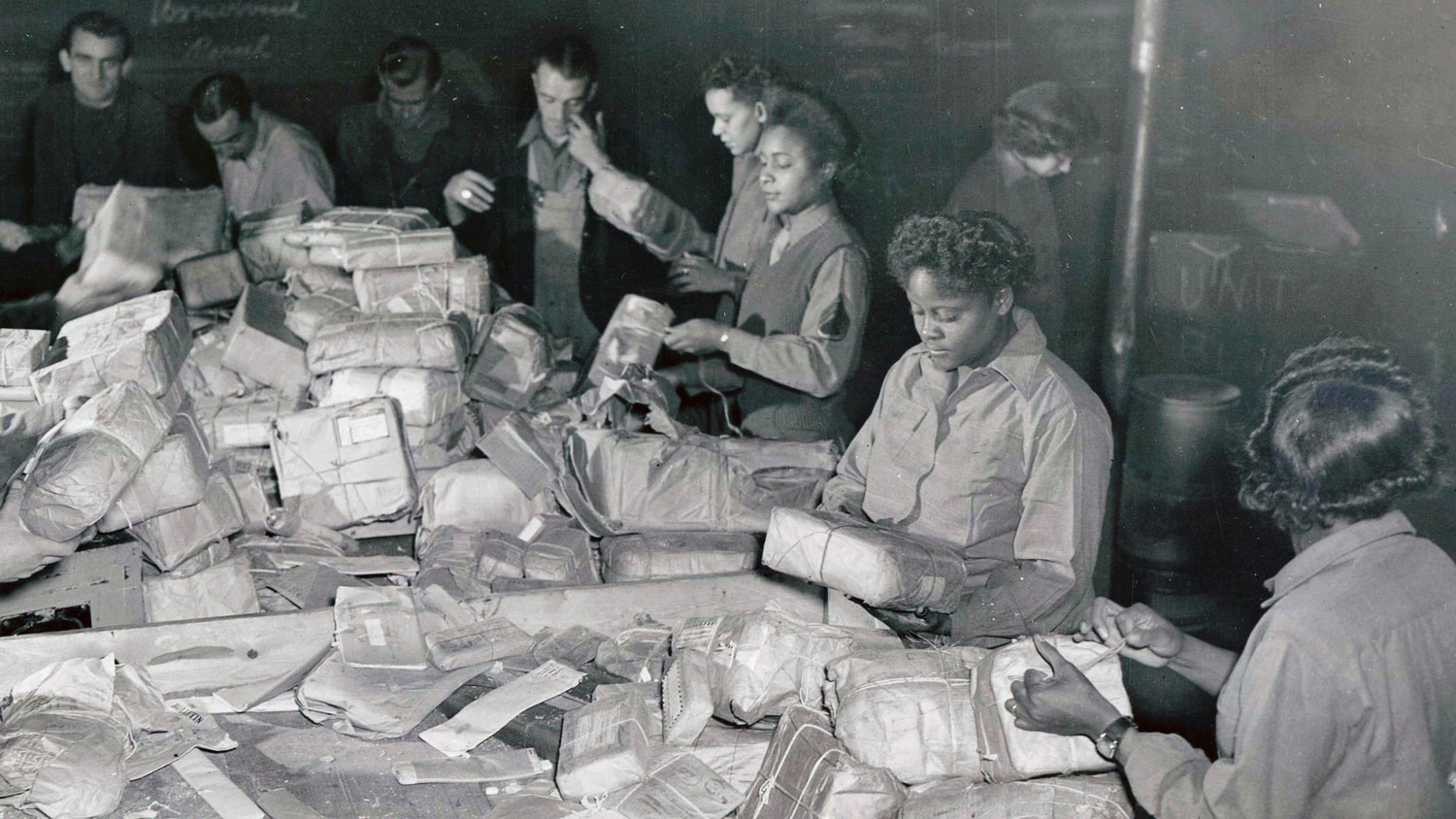 6888th Central Postal Directory Battalion AKA the Six Triple Eight sort packages in Paris 7 Nov 1945 US Army