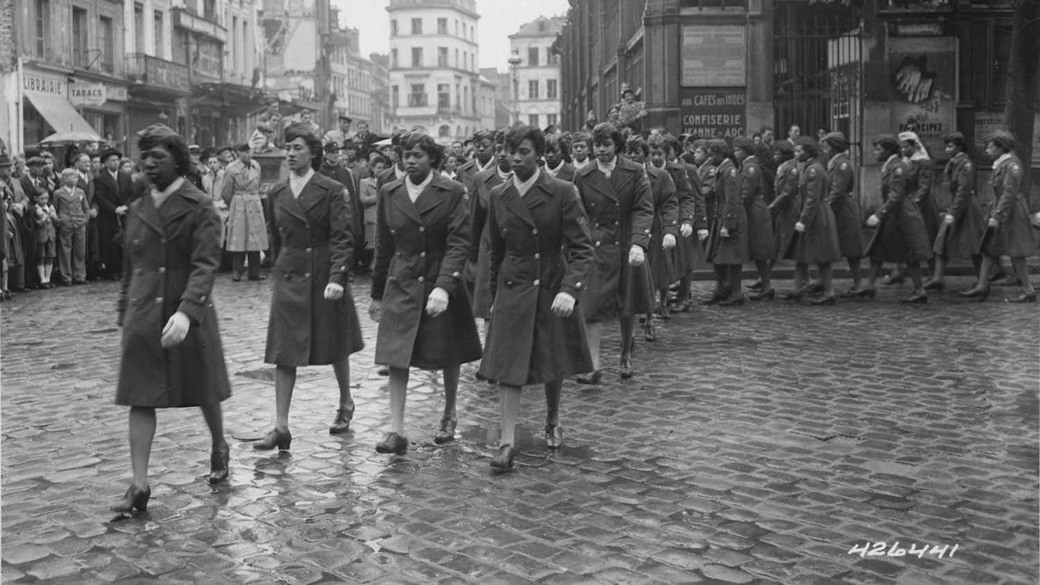 6888th Central Postal Directory Battalion Parade Ceremony To Honour Joan d'Arc at the marketplace where she was burned at the stake CREDIT USA National Archives and Records Administration