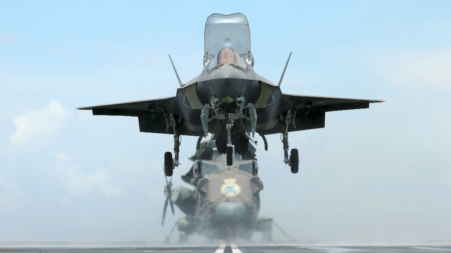 A British F-35B landing on HMS Queen Elizabeth in August