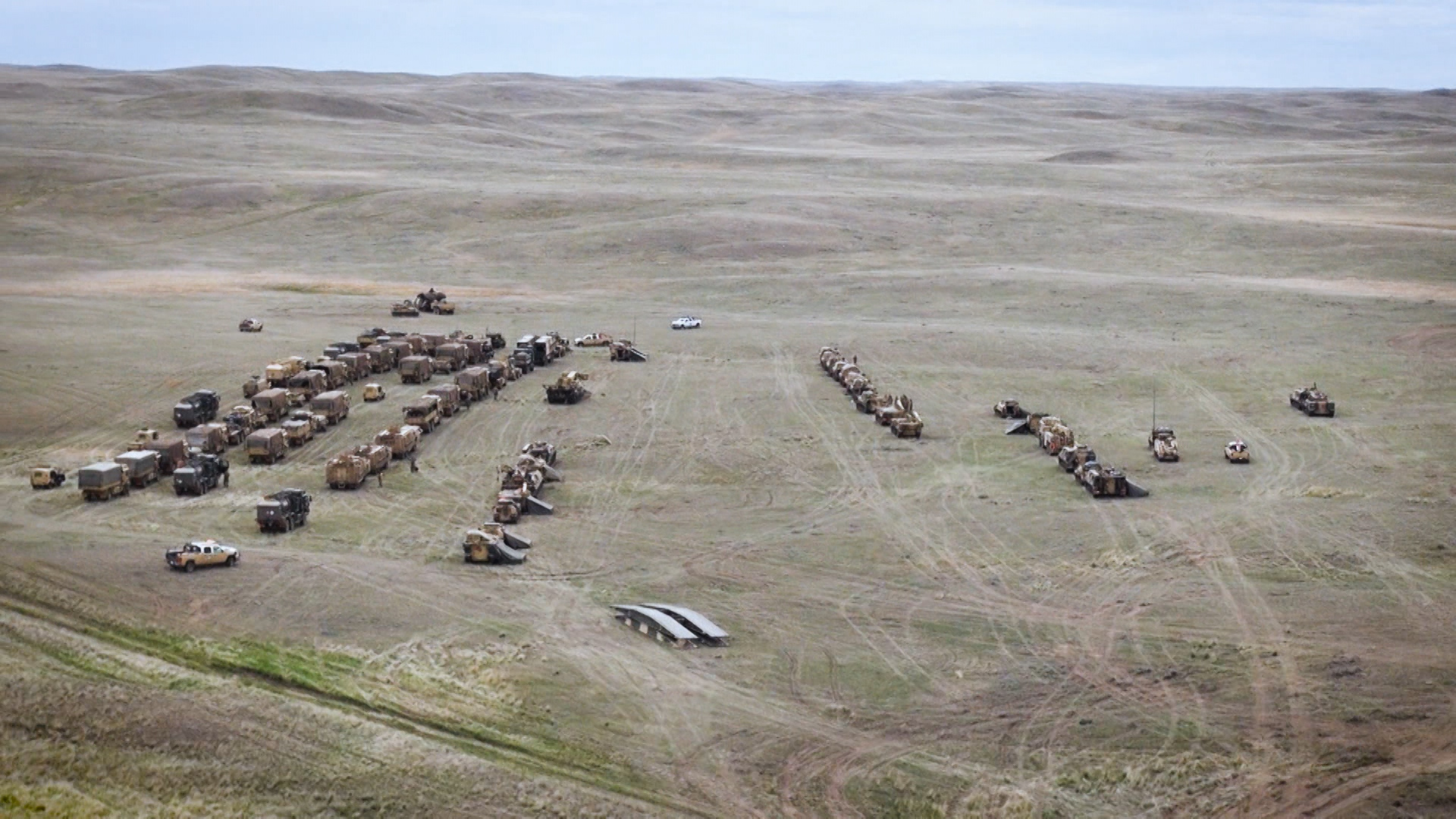 Aerial of British Army Training Unit Suffield BATUS battlefield Aug 2019