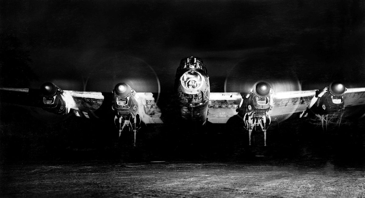 Avro Lancaster B.I, (R5729/KM-A) of 44 Squadron running up its engines in a dispersal at Dunholme Lodge, Lincolnshire, before setting out on a night raid to Berlin in early January 1944 CREDIT Crown Copyright