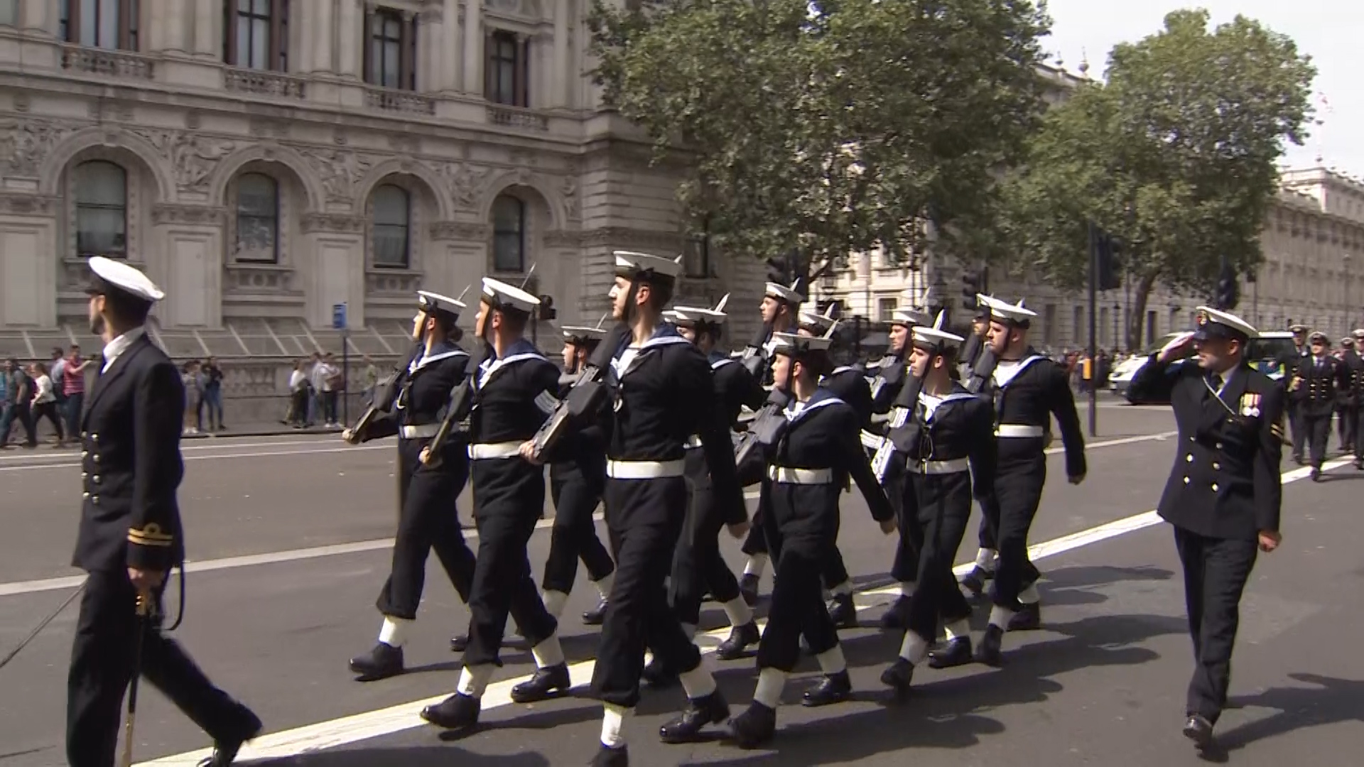 Sailors pass Downing Street as they exercise their Freedom of the City.