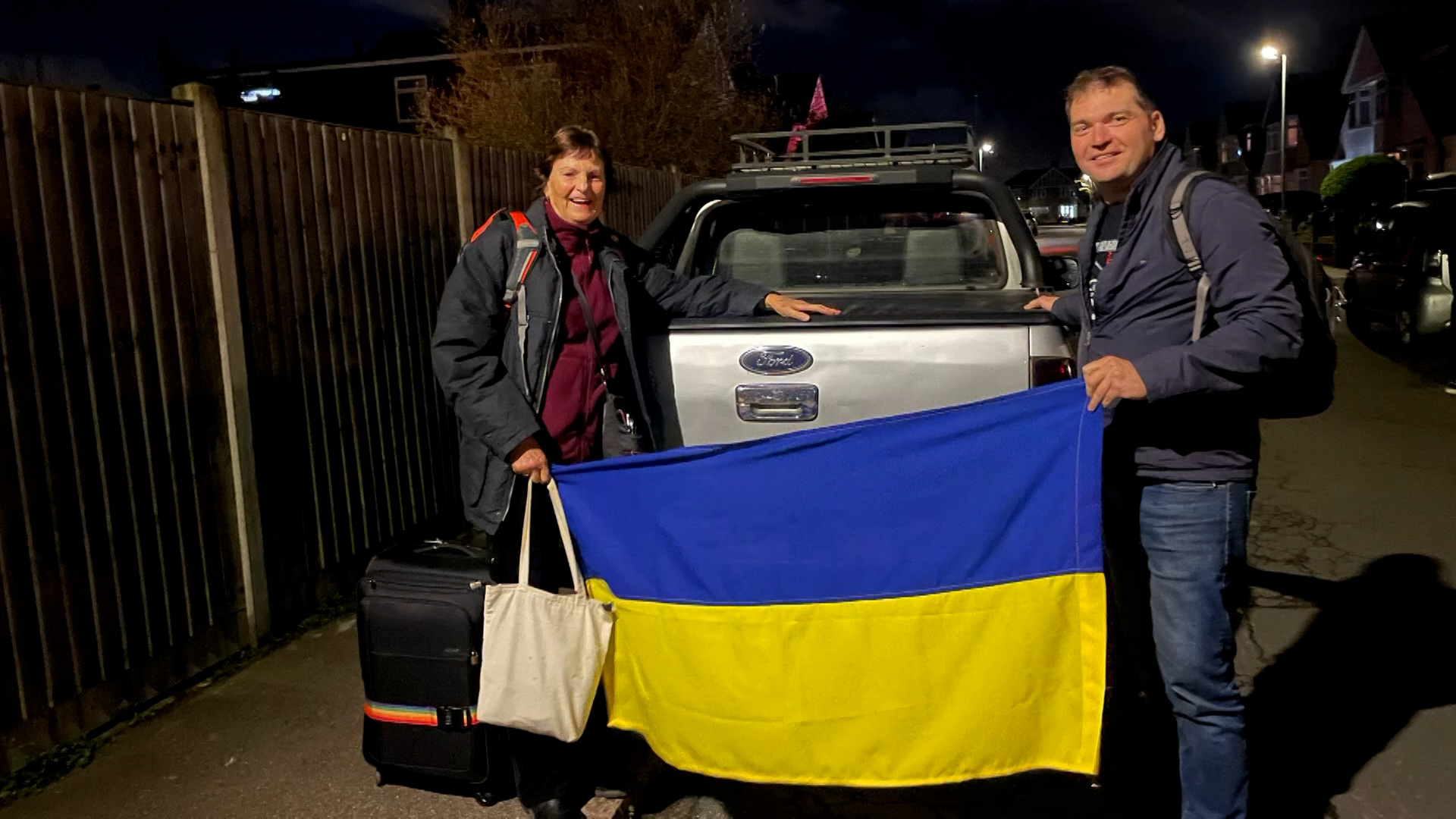 Dr Claire Oelrichs with Sergiy, with Car4Ukraine source vehicles for the Ukrainian Army 16042024 CREDIT Car For Ukraine