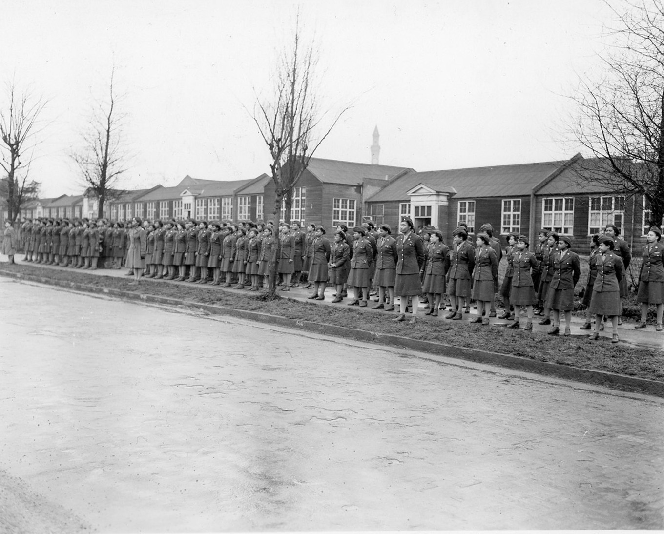 First contingent of 6888th Central Postal Directory Battalion shown in formation in England 1945 CREDIT US National Archives and Records Administration