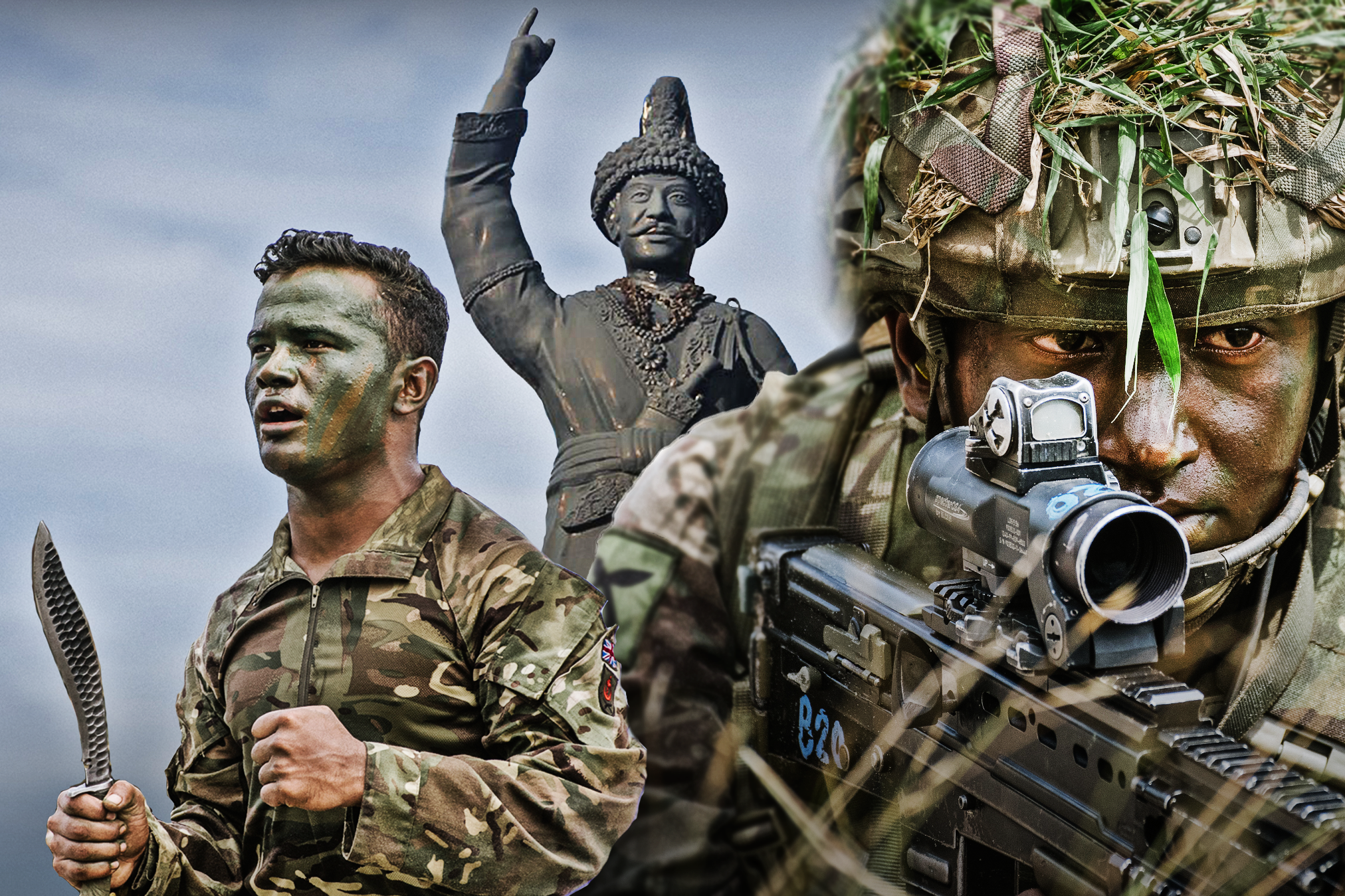 Gurkha soldiers and Prithvi Narayan Shah