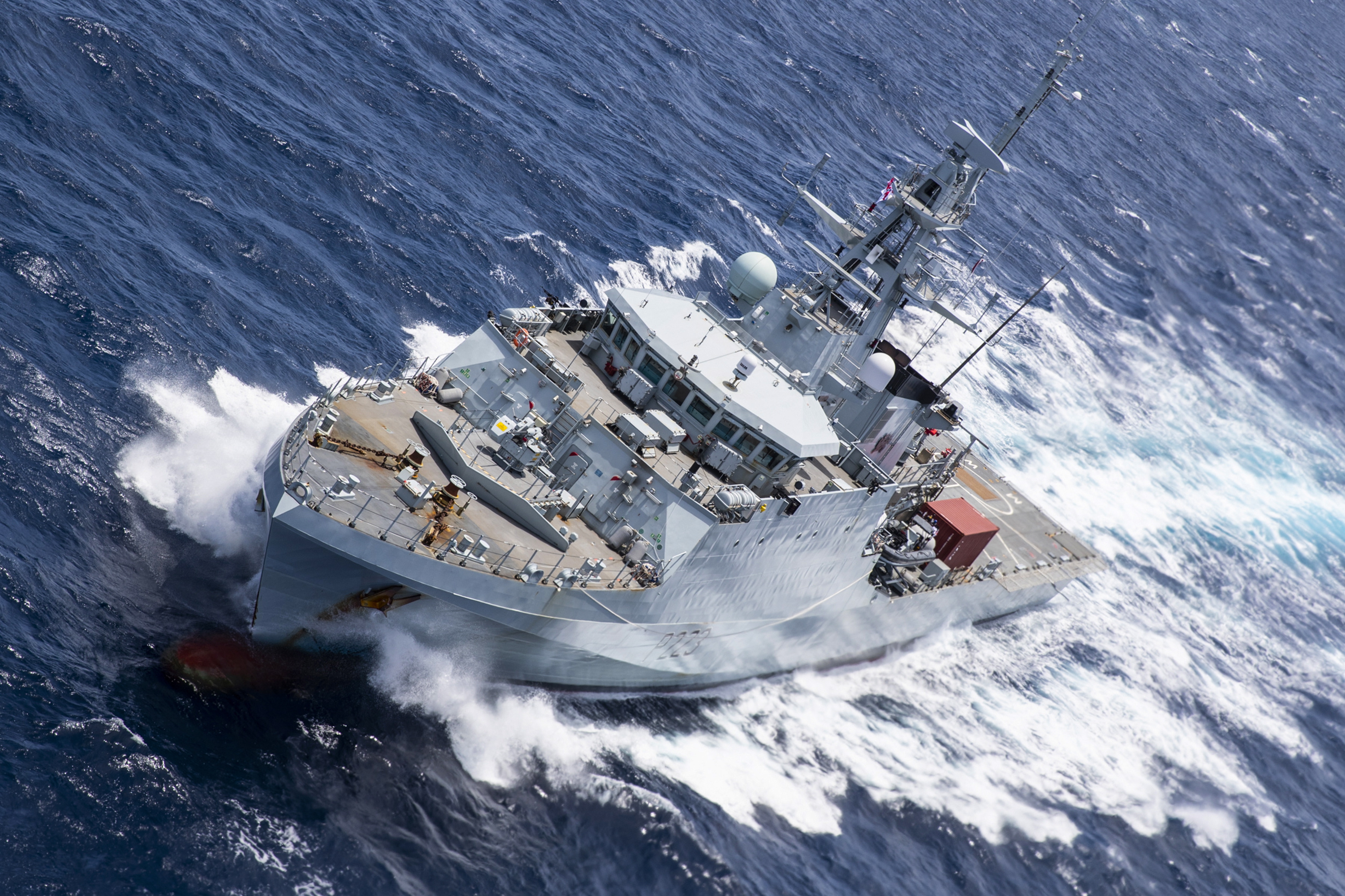 HMS Medway, a River-class offshore patrol vessel, sailed to the region to take over from her sister ship, HMS Forth