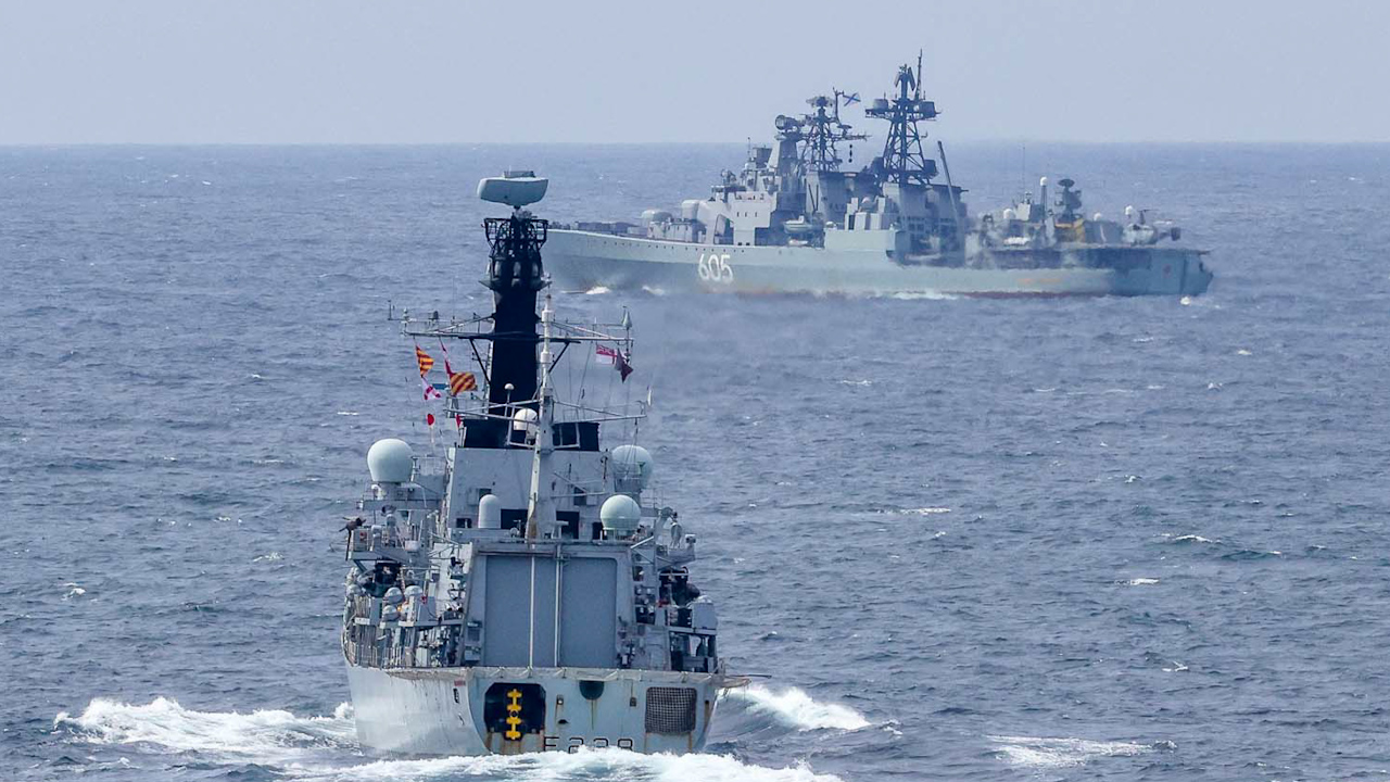 HMS Defender monitoring the Russian warship Admiral Levchenko (Picture: Royal Navy).