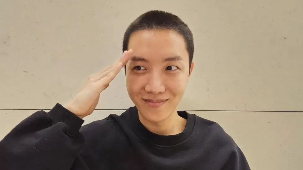 J-Hope from BTS poses with his new buzz cut before heading off to start his military service on 18 April 2023 Credit J-HOPE VIA WEVERSE