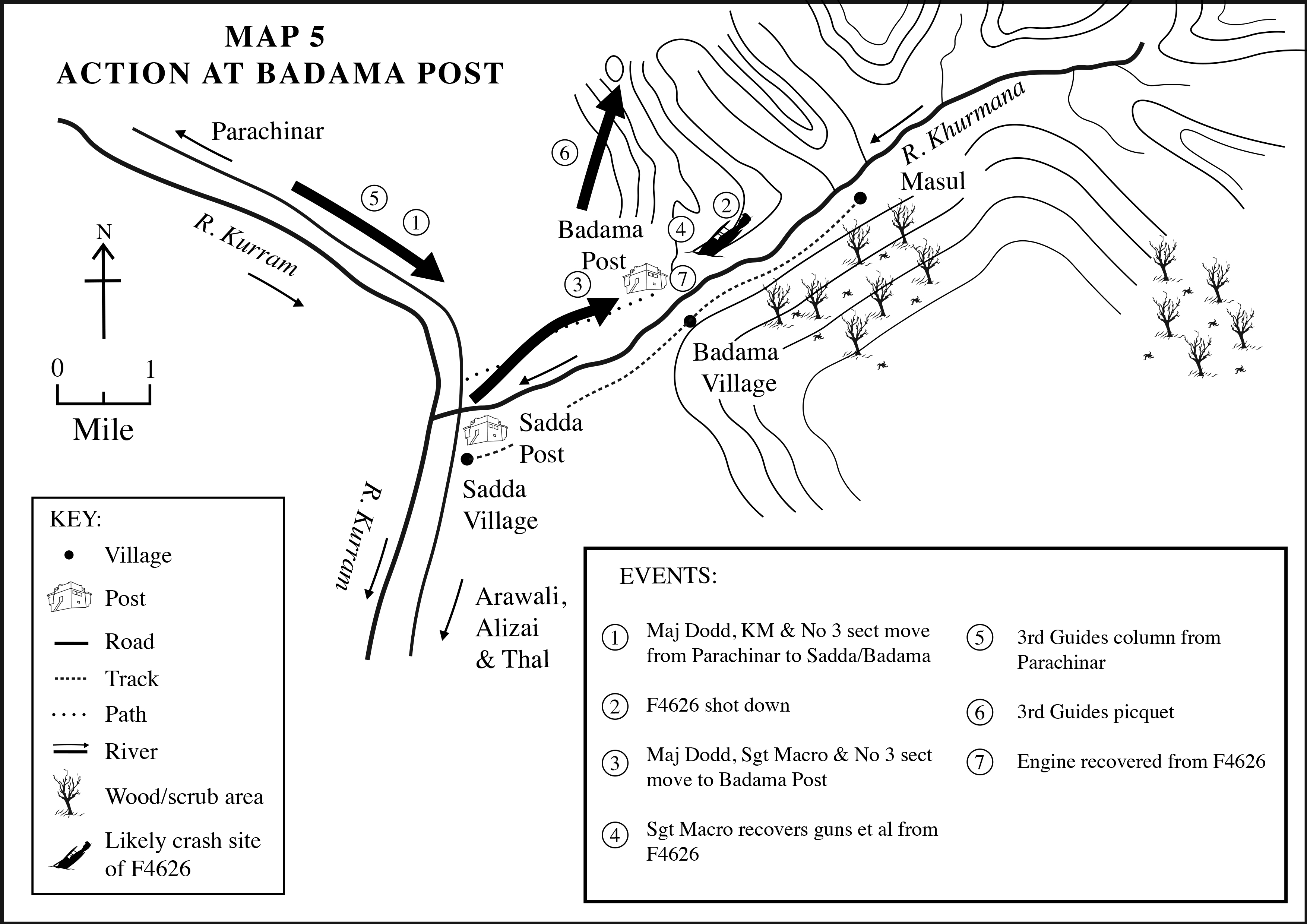 A map depicting the events that unfolded around Badama Post during the Third Afghan War
