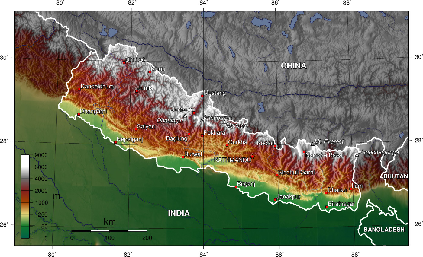 Map showing the Terai region of Nepal