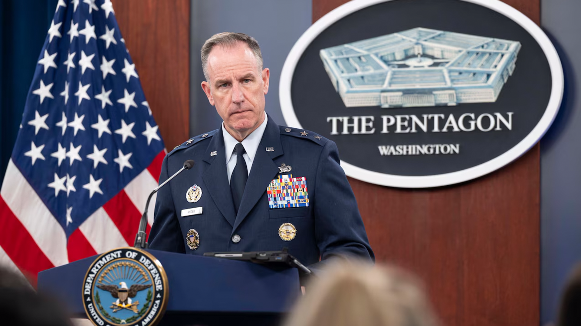 Pentagon Press Secretary Air Force Maj. Gen. Pat Ryder conducts a press briefing at the Pentagon, June 18, 2024. CREDIT DEPT OF DEFENSE USA