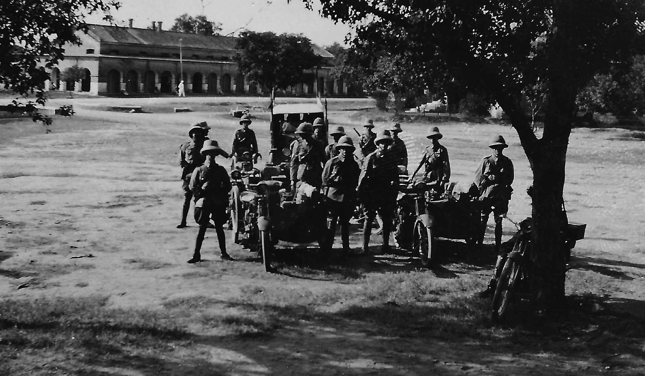 British soldiers outside Cambridge Barracks in what is now Pakistan