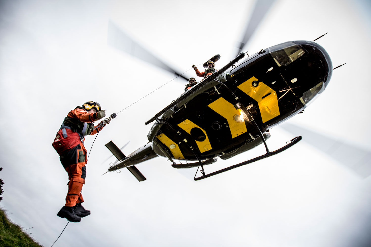 RAF Griffin HT1 helicopter crew dry winching