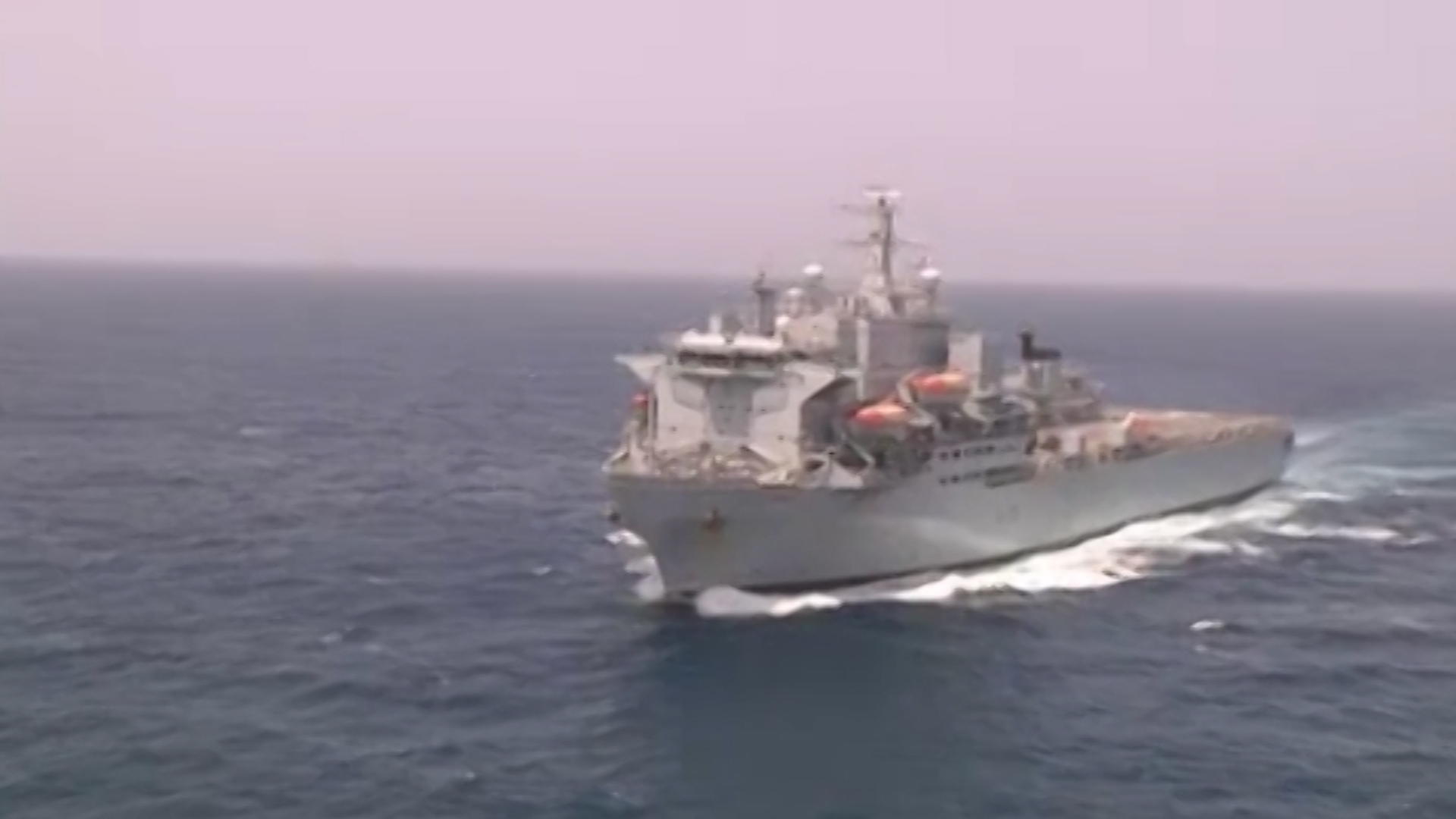 RFA Argus taking part in Op Granby during the 1991 Gulf War. (Picture: BFBS)