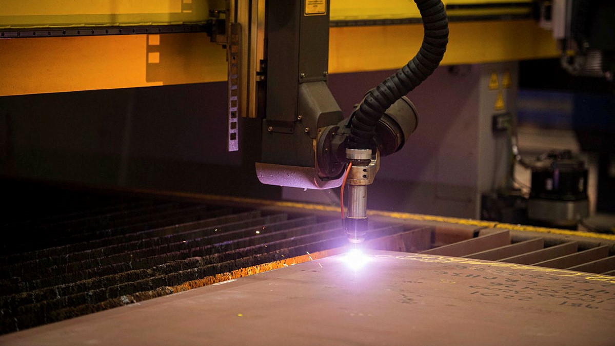 Steel cutting of HMS Active at the Rosyth dockyard, Scotland