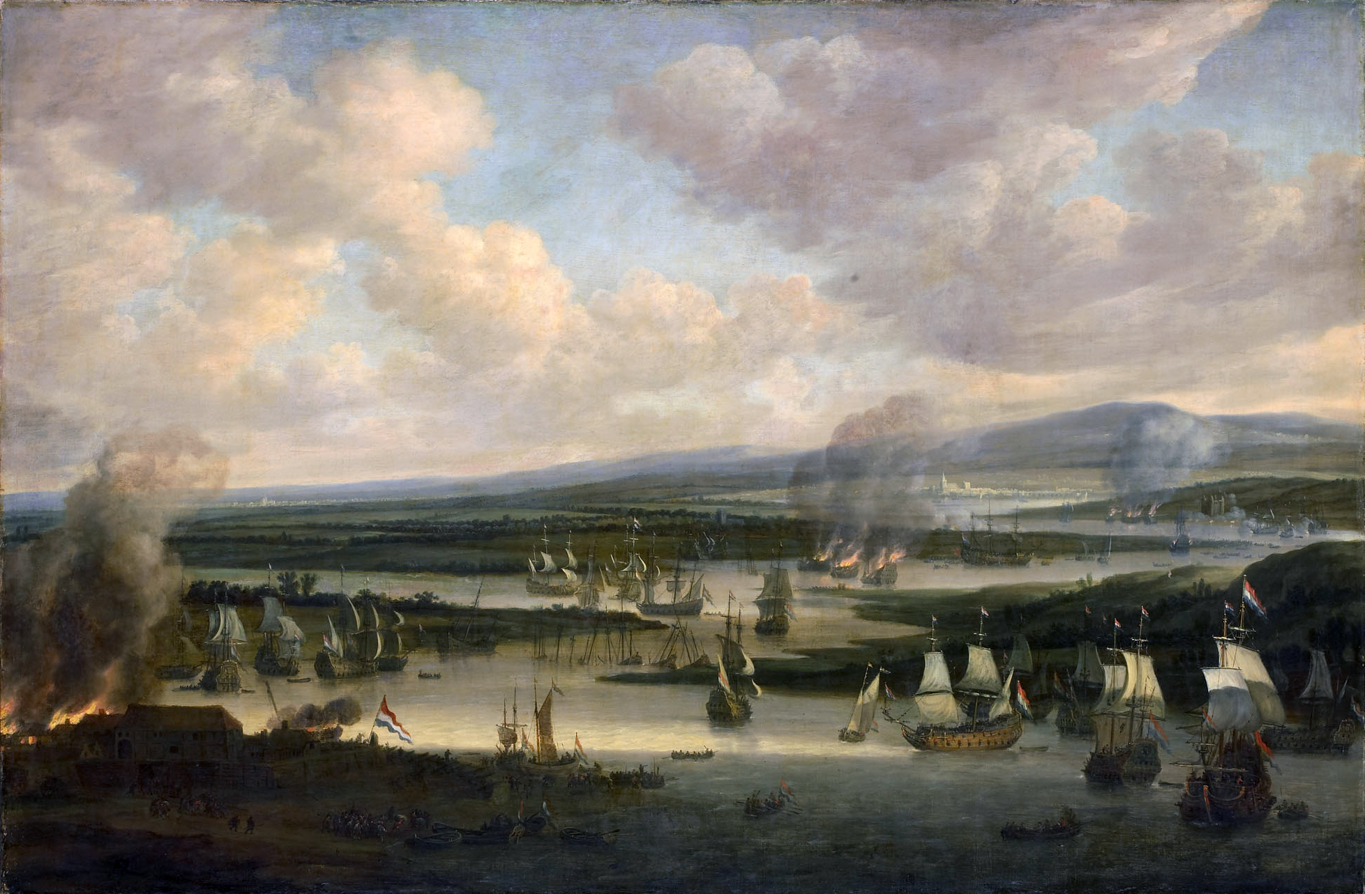 The burning of the English fleet near Chatham, June 1667, during the second Anglo-Dutch war