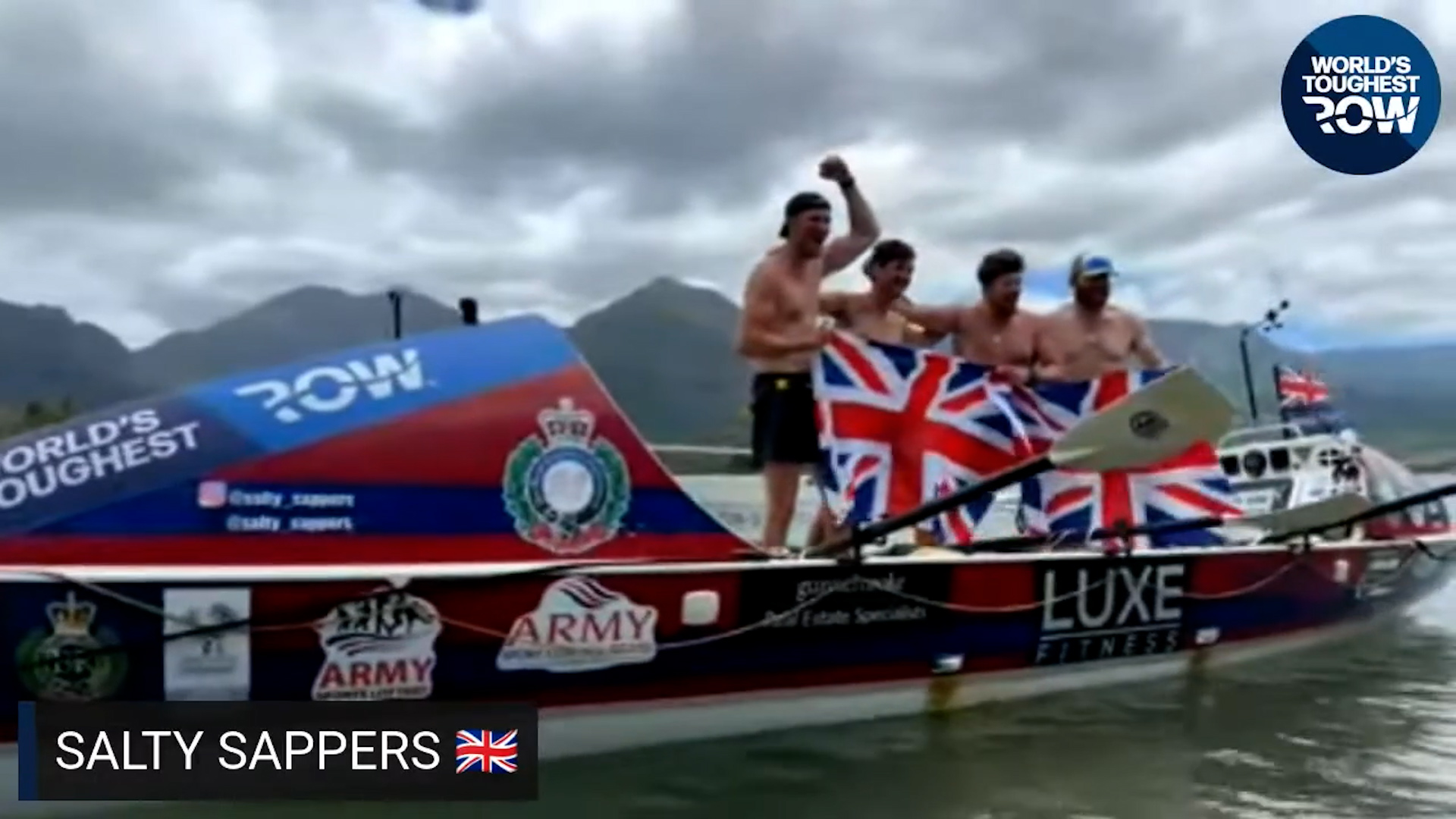 The moment British Army engineers the Salty Sappers won the Talisker Whiskey Atlantic Challenge, also known as the World's Toughest Row 170724 CREDIT Worlds Toughest Row