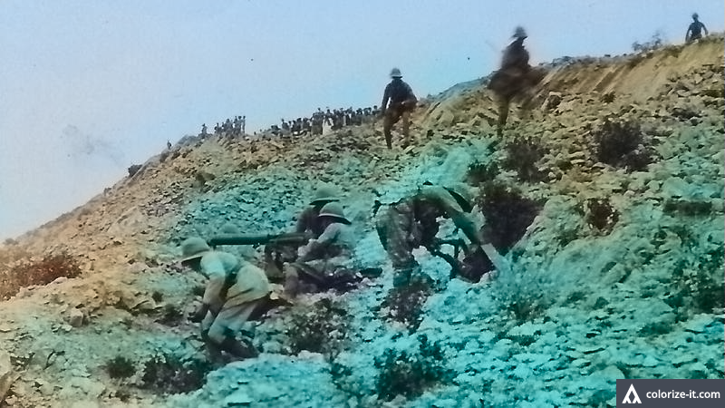 Third Afghan War skirmish near Kobat involving British soldiers with a machine gun on a mount