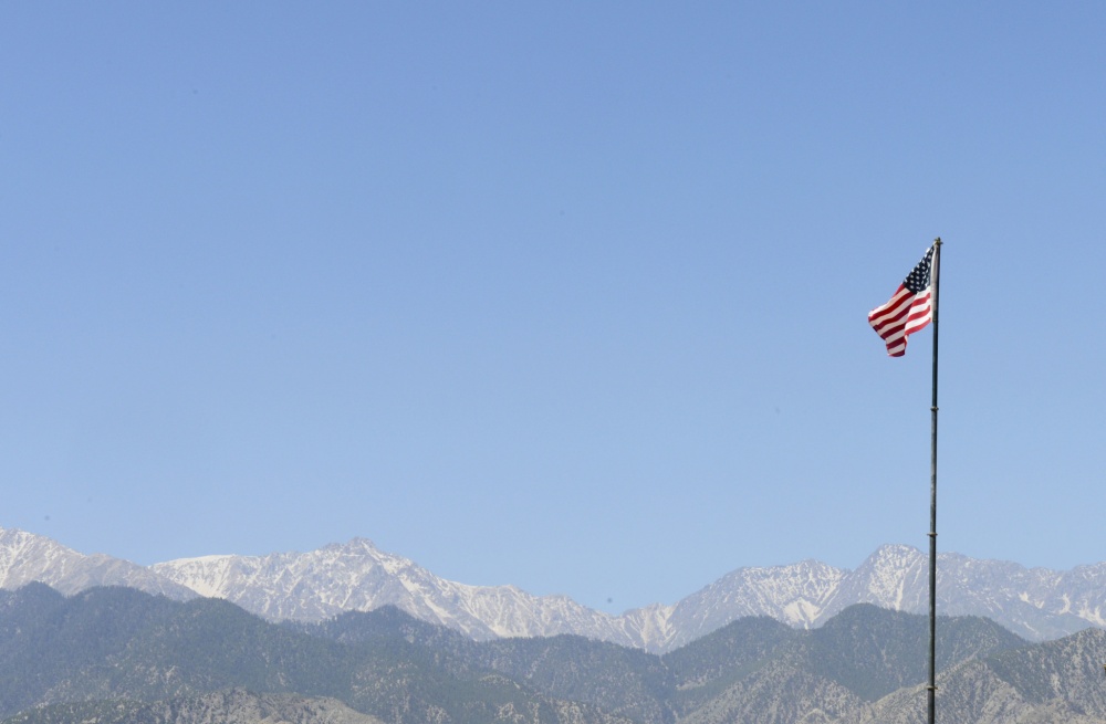 A US flag flies over a mission support site in Nangarhar Province, Afghanistan in 2018 (Picture: US Air Force).