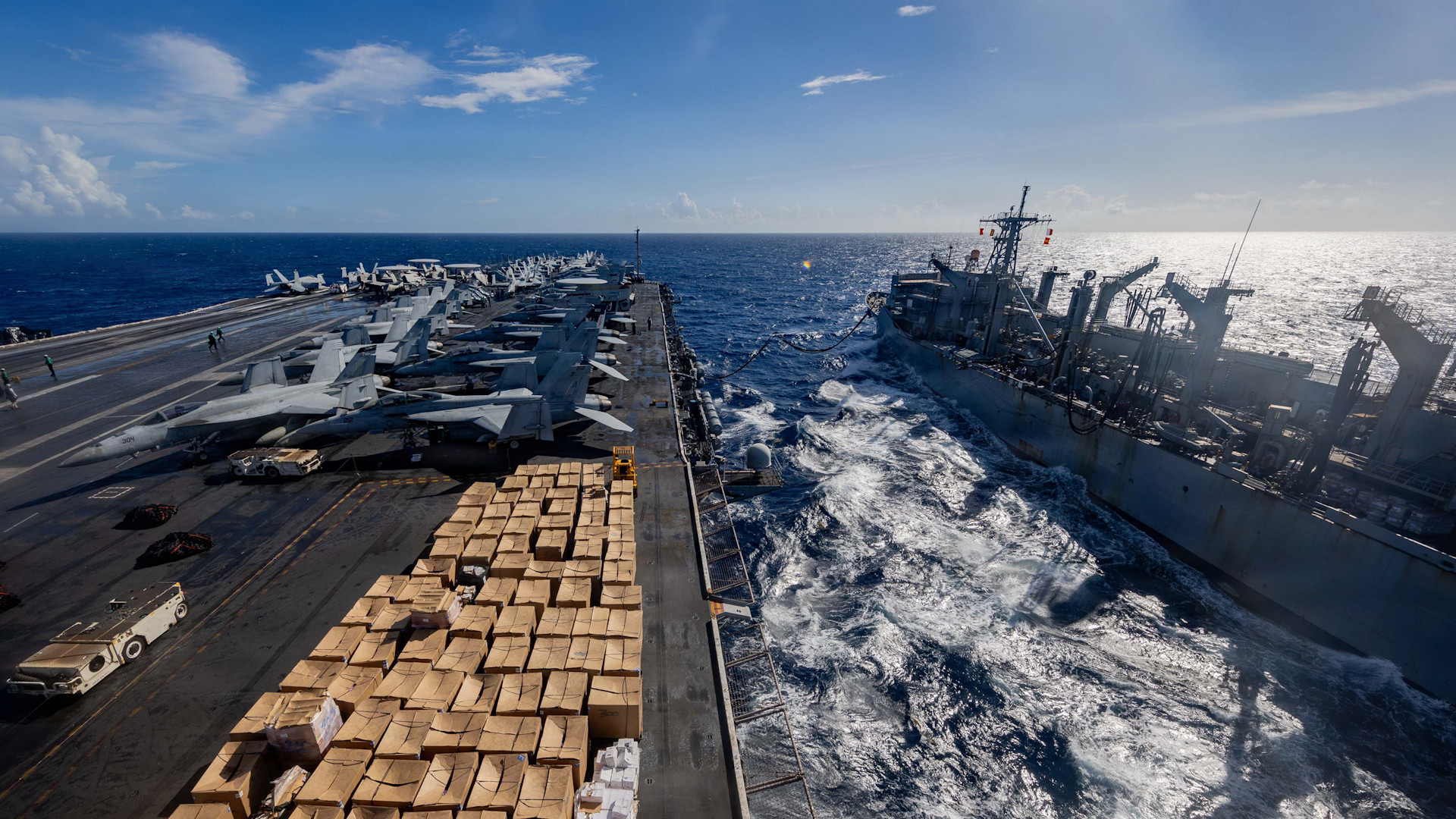 USS Gerald R Ford conducts a replenishment-at-sea in the Caribbean Sea 281125 CREDIT DVIDS