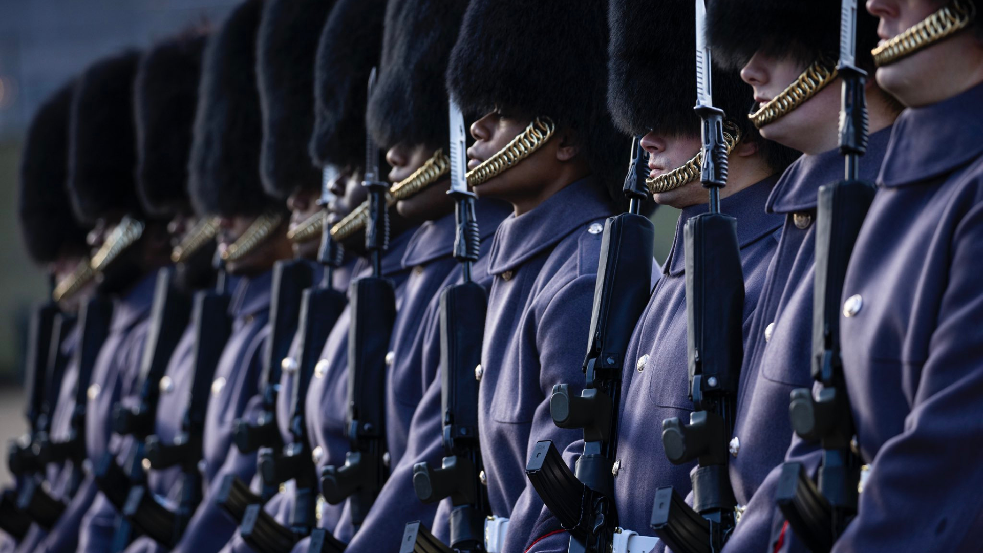 The iconic scarlet tunics have been replaced by the heavy woollen Athol grey livery