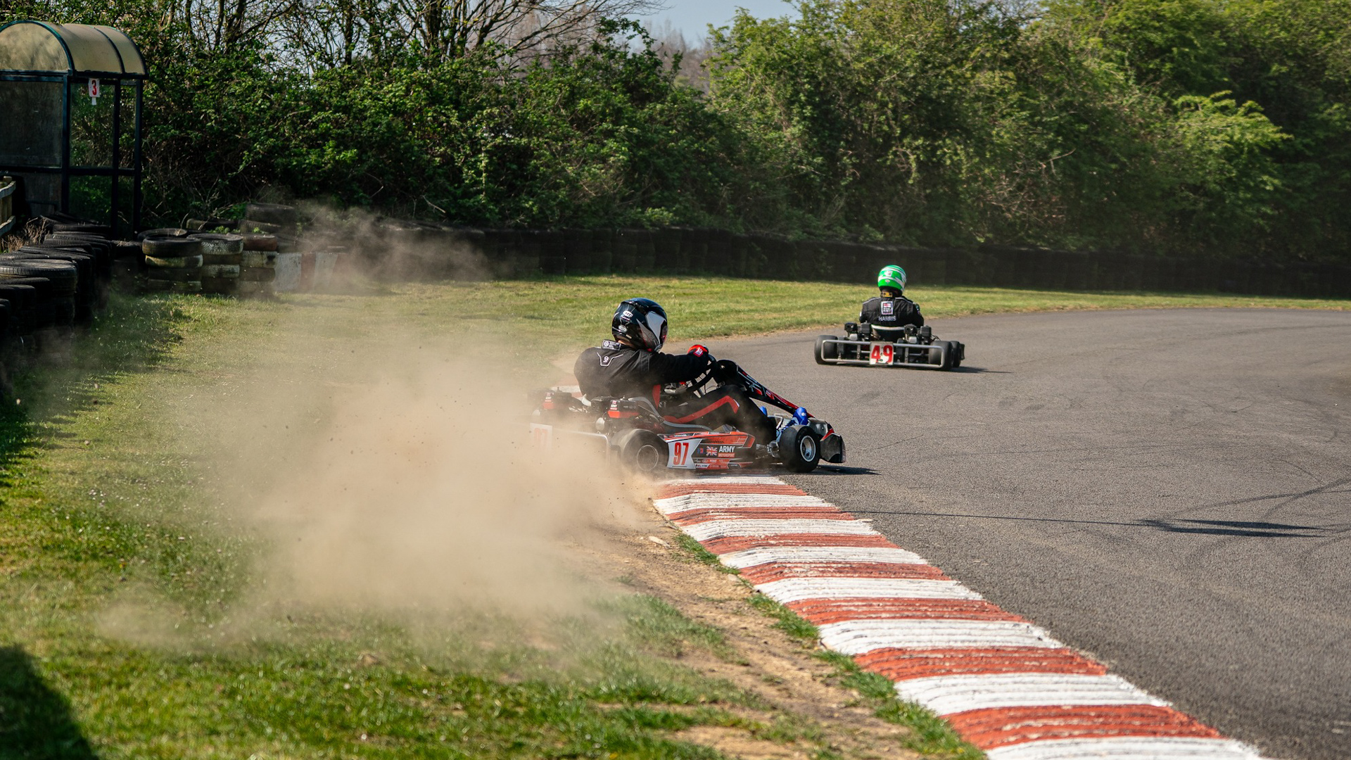 UK Armed Forces Karting round 1 in 2025 Army kart kicks up dust at Llandow Credit ednusseyphoto on Instagram Date 12042025