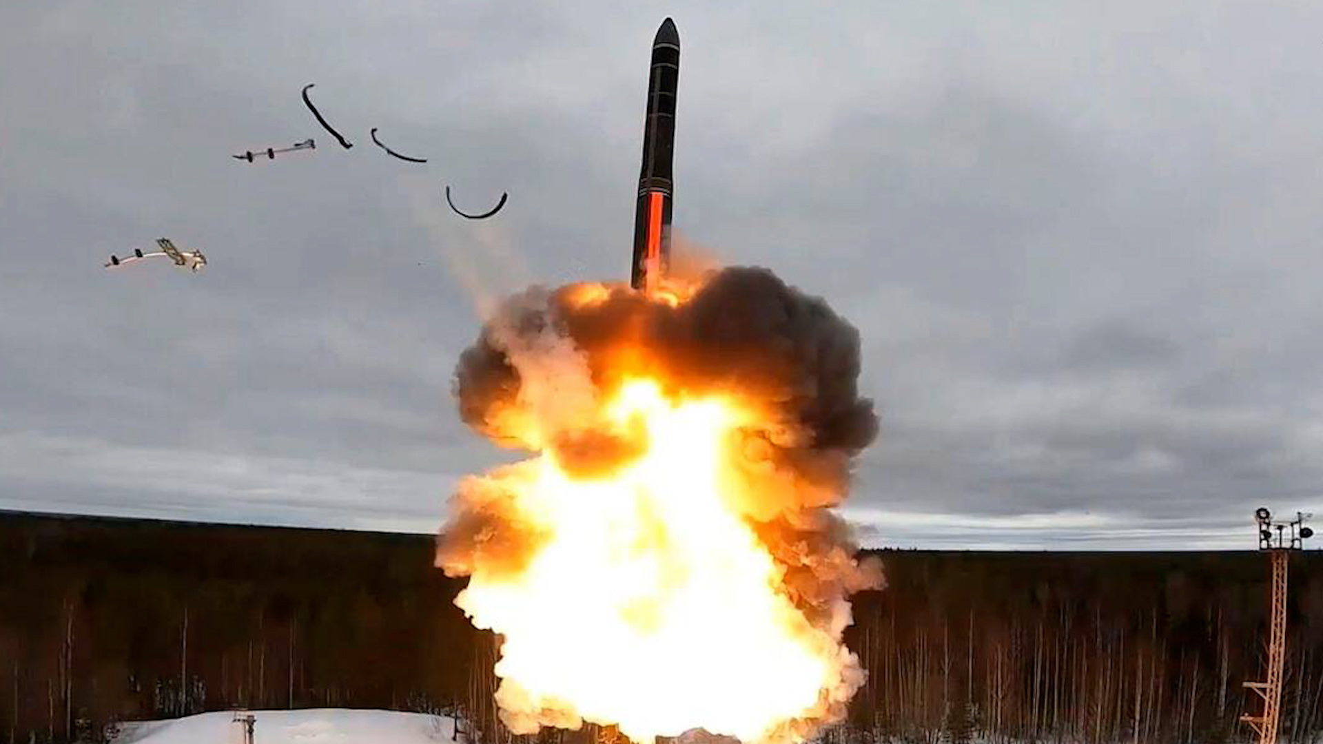 Yars intercontinental ballistic missile is test-fired from a launch pad in northwestern Russia