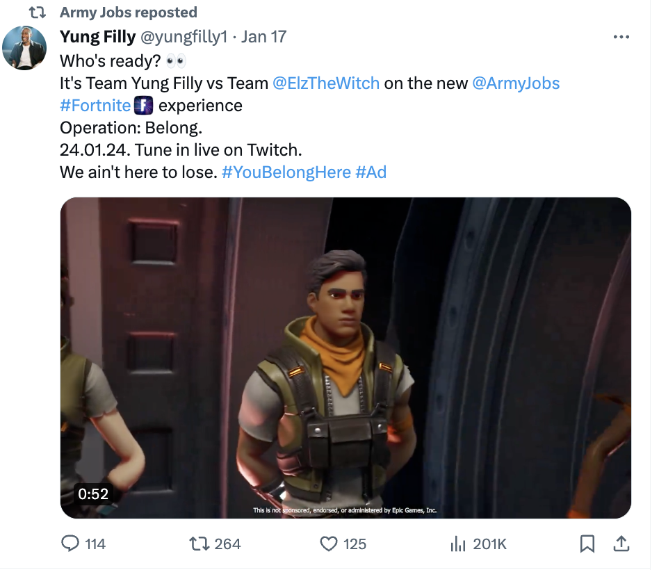 deleted tweet army jobs advert 19012024 CREDIT Yung Filly X .png