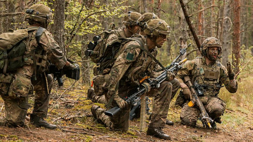 A designated marksman from A Company, 3 Para, briefs his section as they prepare to assault a US enemy position during Exercise Fly Trap in Lithuania A designated marksman from A Company, 3 Para, briefs his section as they prepare to assault a US enemy position during Exercise Fly Trap in Lithuania