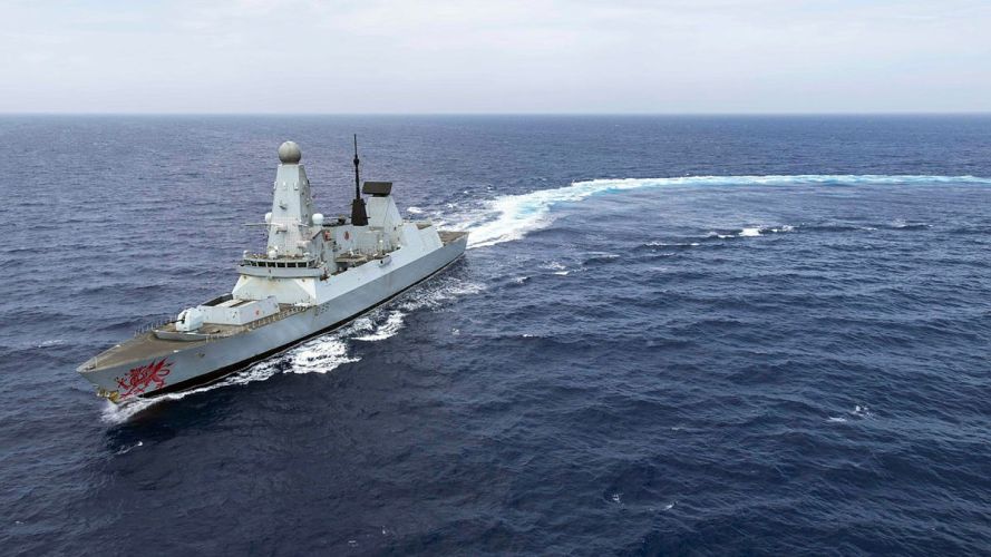 A view of HMS Dragon from a Wildcat helicopter (Picture: MOD) HMS Dragon practises evading missiles in Eastern Med