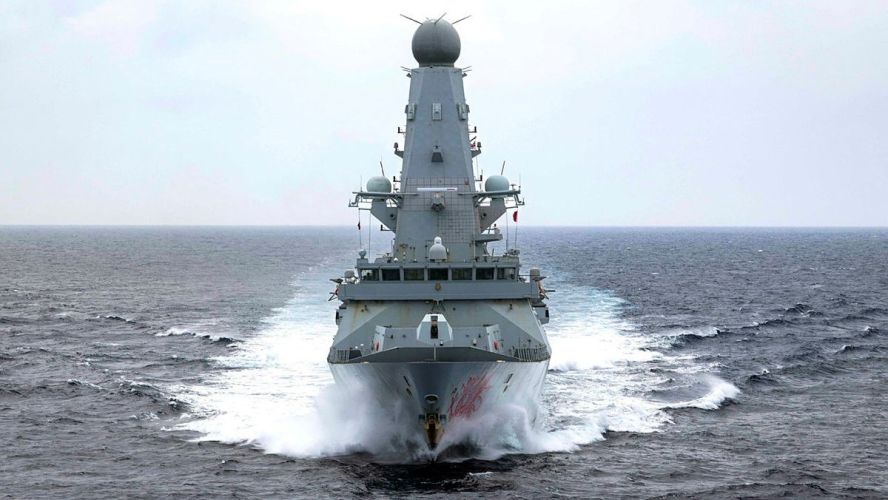 A view of HMS Dragon from a Wildcat helicopter (Picture: MOD) HMS Dragon practises evading missiles in Eastern Med