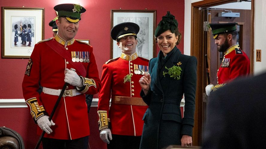 The Princess chats to the Commanding Officer and Regimental Sergeant Major in the Sergeants Mess on St Patrick's Day (Picture: MOD) The Princess chats to the Commanding Officer and Regimental Sergeant Major in the Sergeants Mess on St Patrick's Day (Picture: MOD)